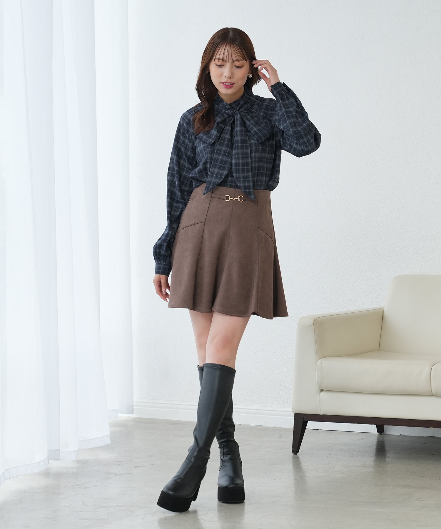 ネイビー(チェック)　model：164　着用サイズ：M