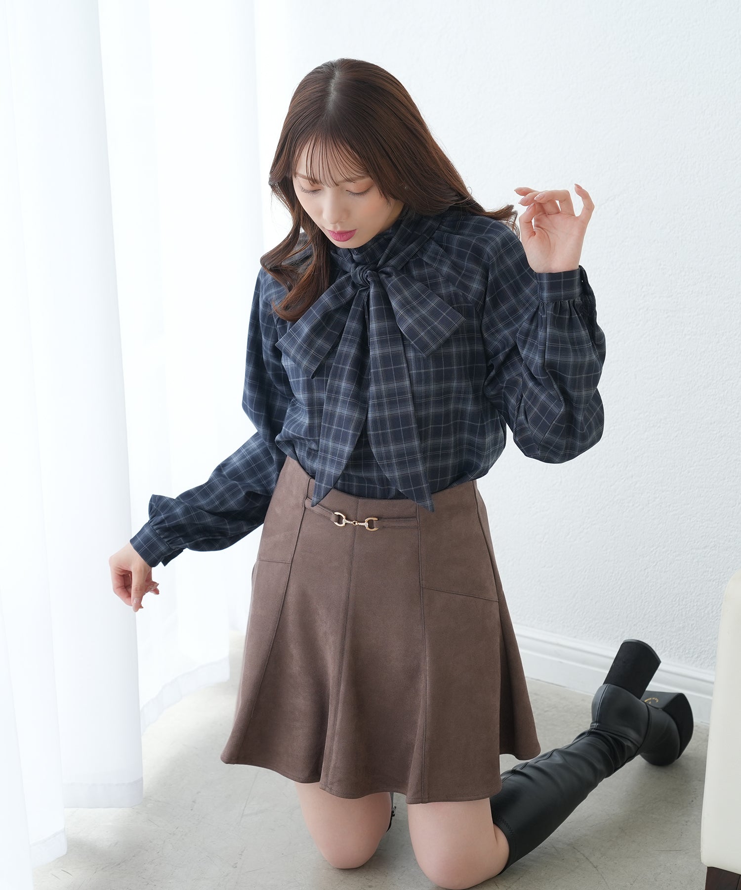 ネイビー(チェック)　model：164　着用サイズ：M