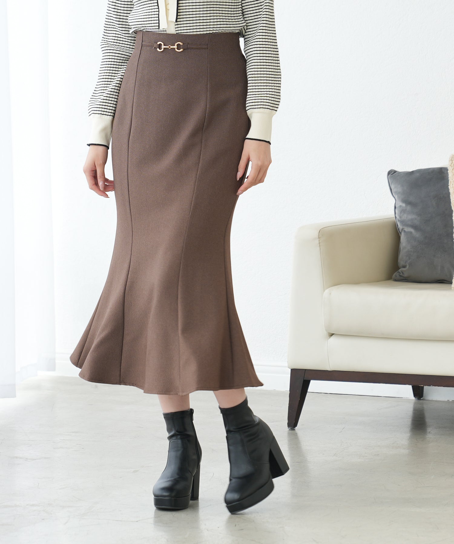 定価2.2万 ビアズリー グレンマーメイドスカート ブラウン ロング丈 フレア BEARDSLEY（ビアズリー）の「グレンマーメイドスカート（スカート