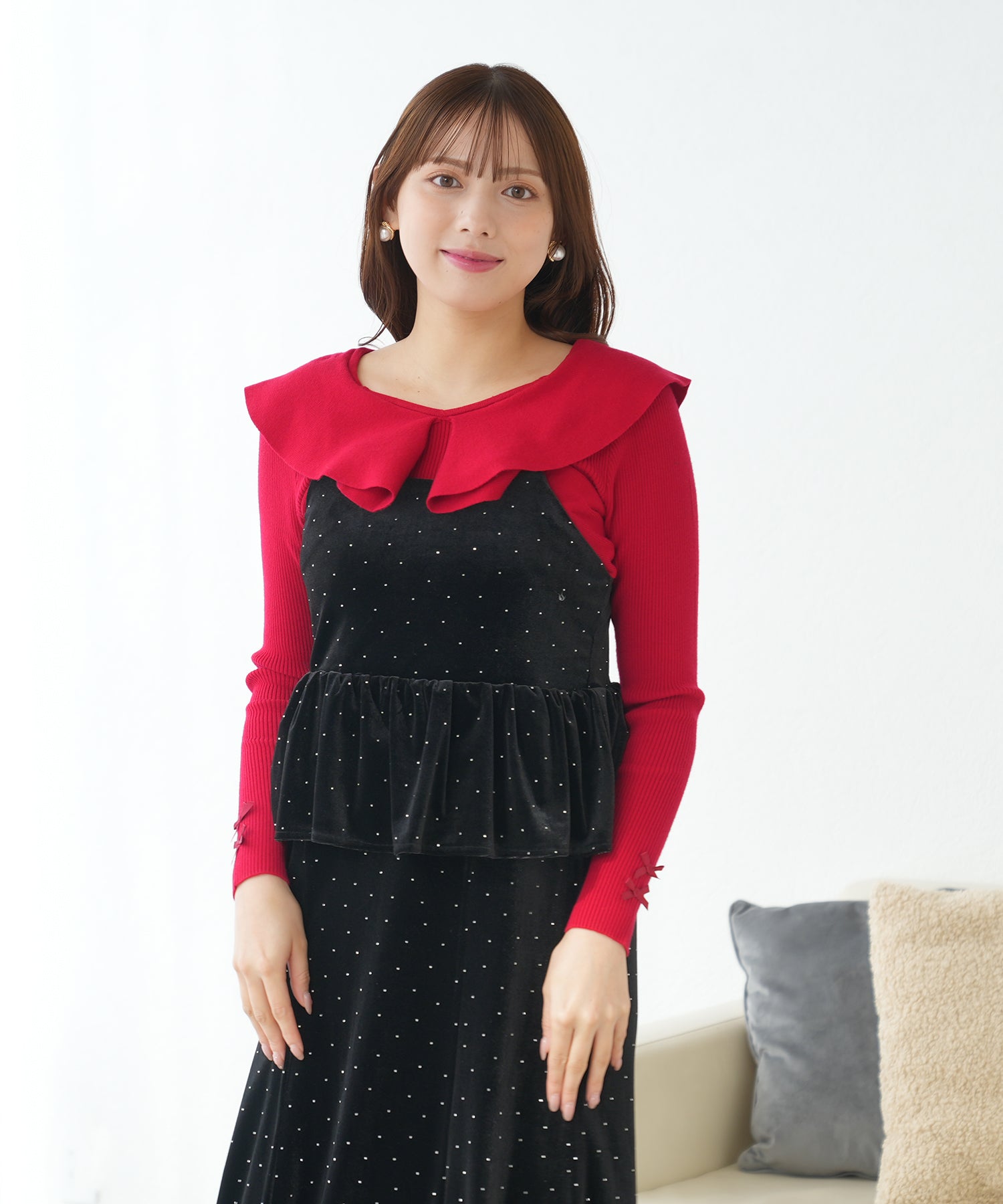 ラインストーンベロアキャミワンピース