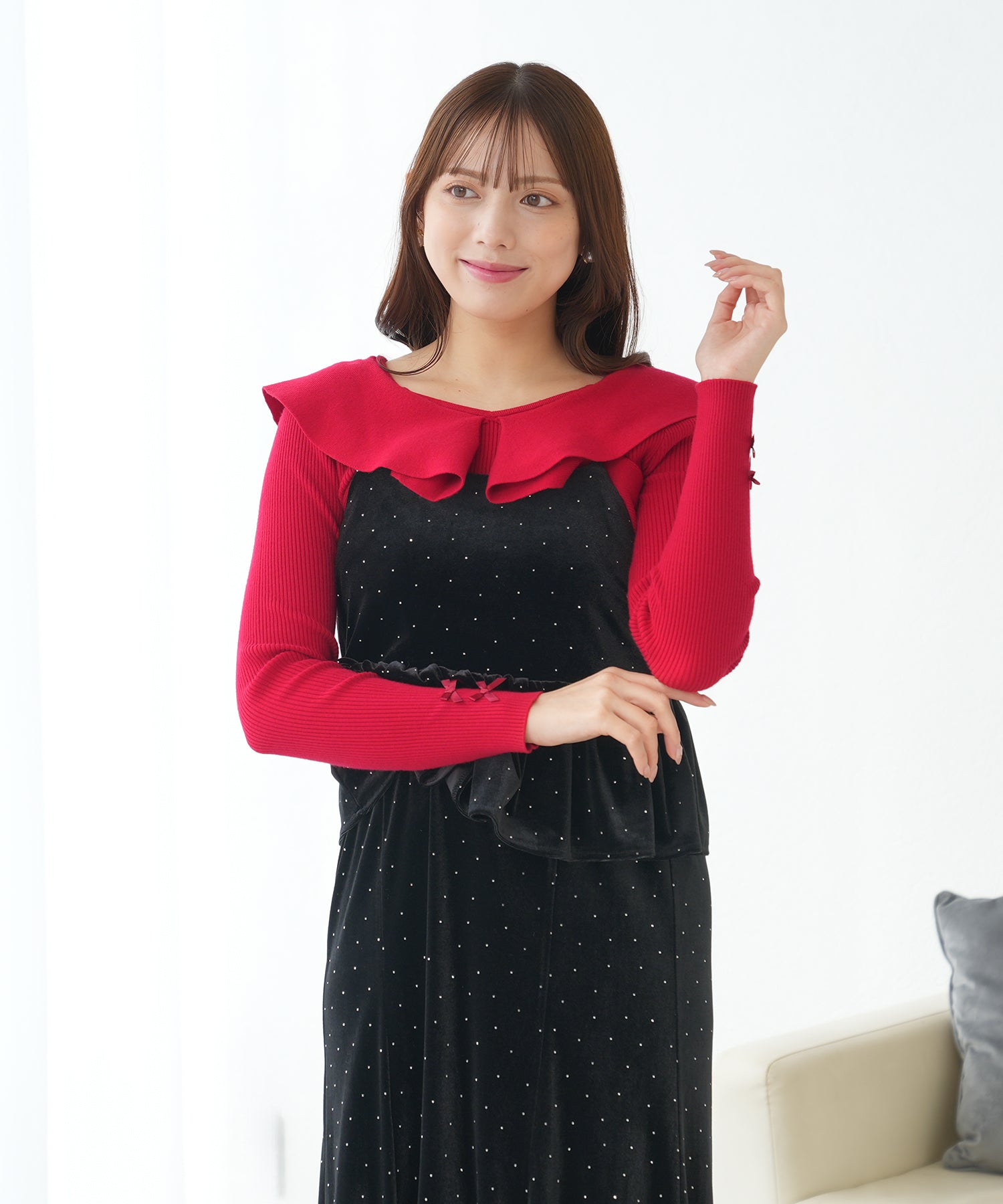 ラインストーンベロアキャミワンピース