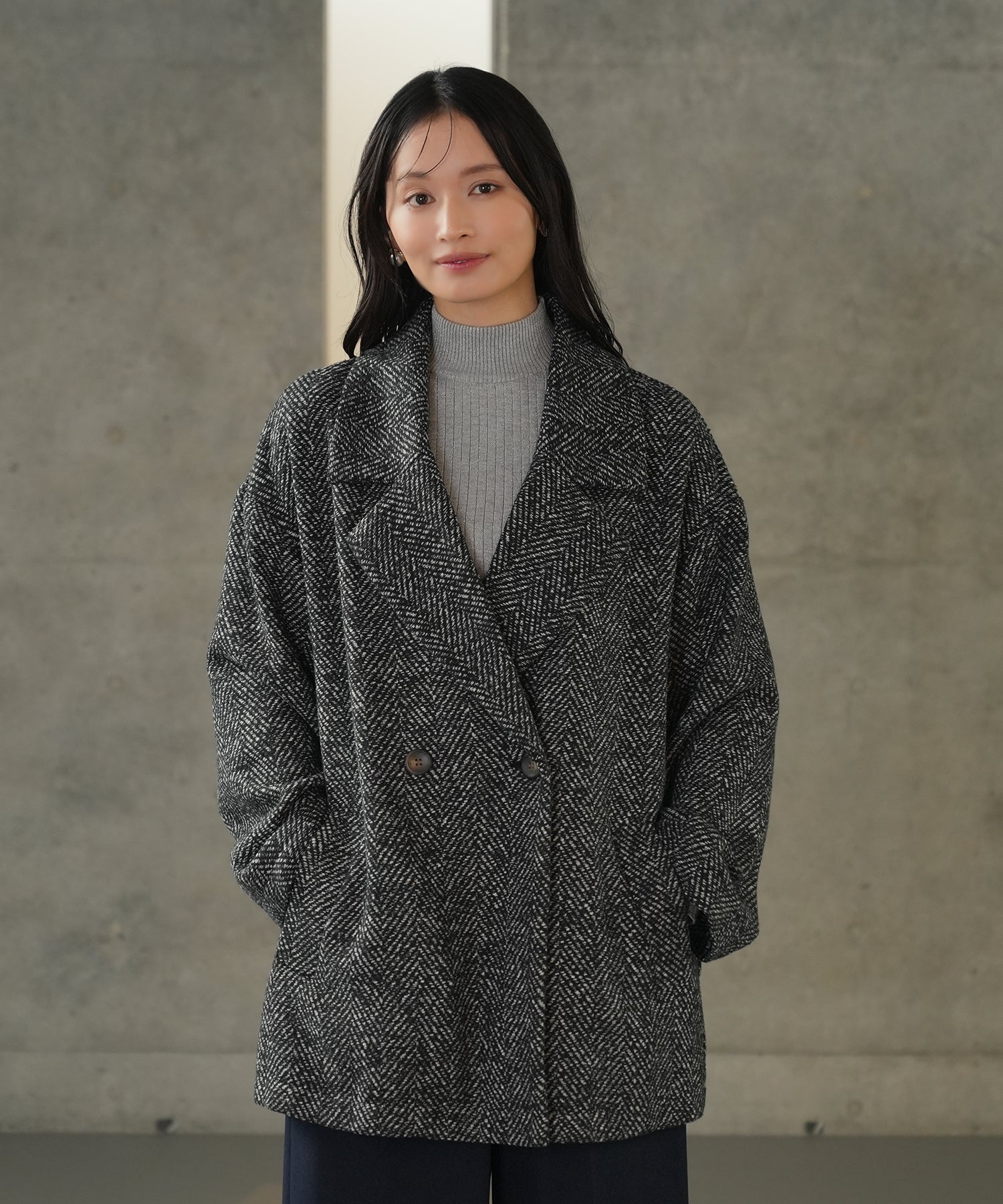 ヘリンボーンダブルコート