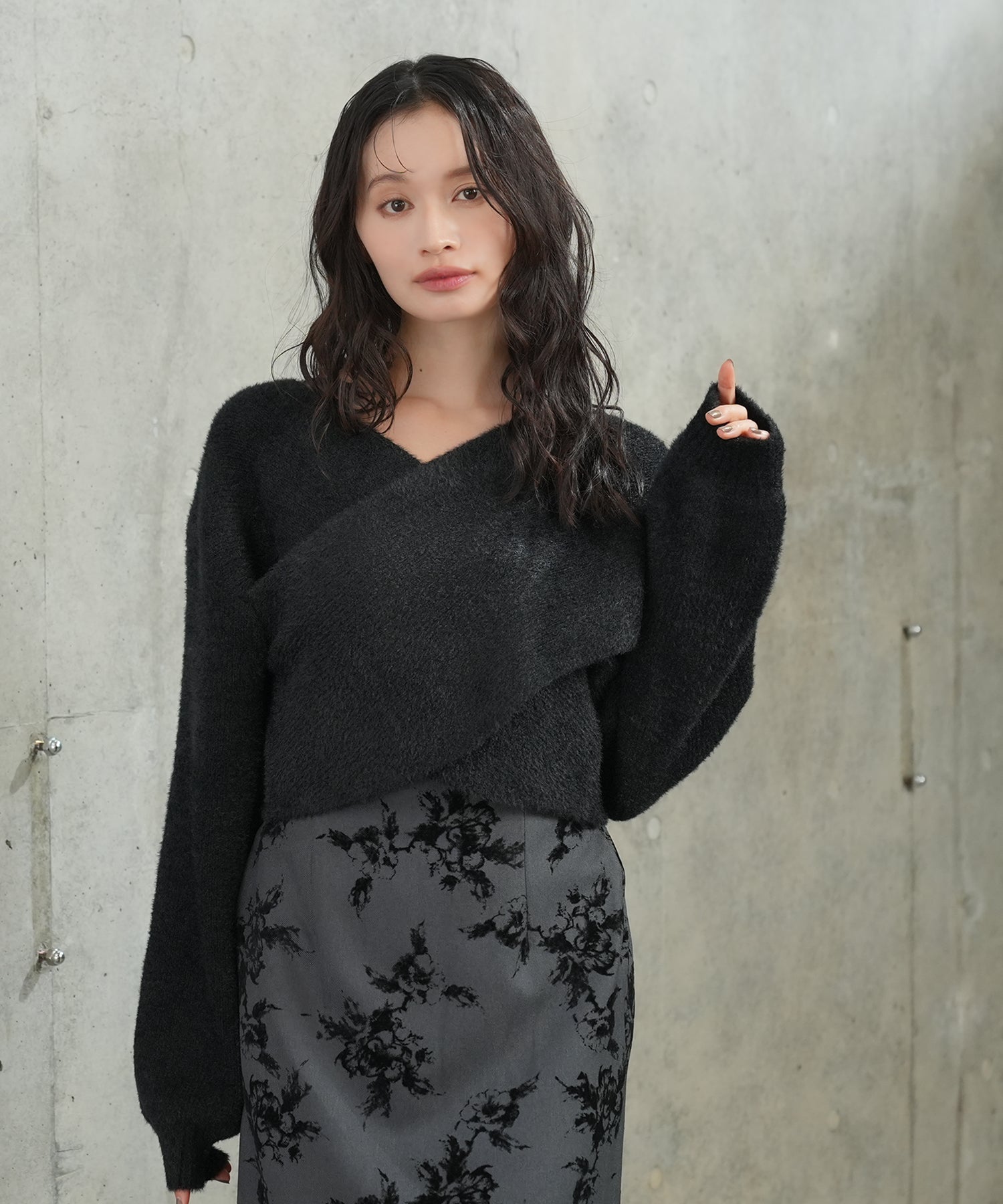 シャギーカシュクールニット