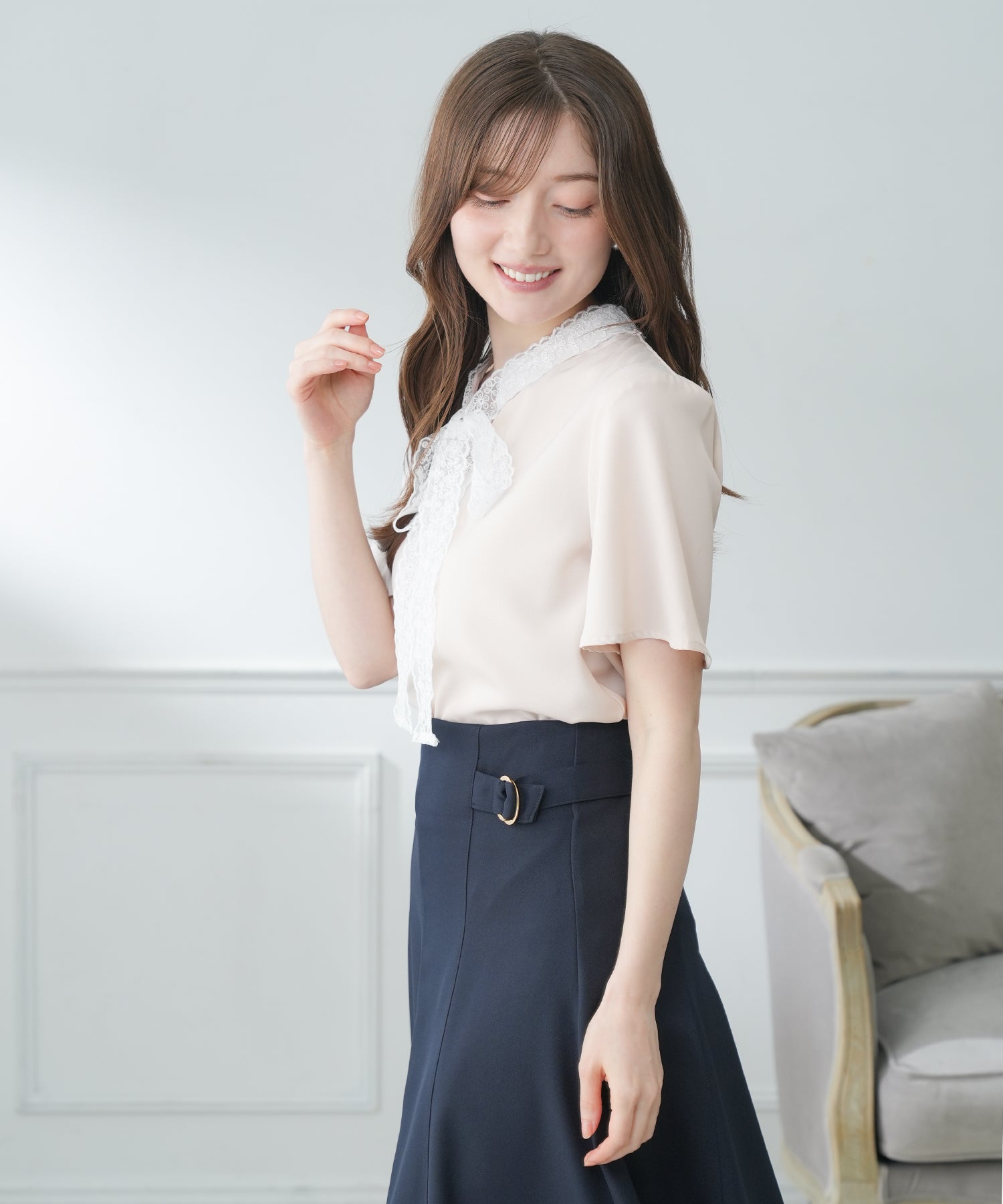 ピンクベージュ　model：163　着用サイズ：M