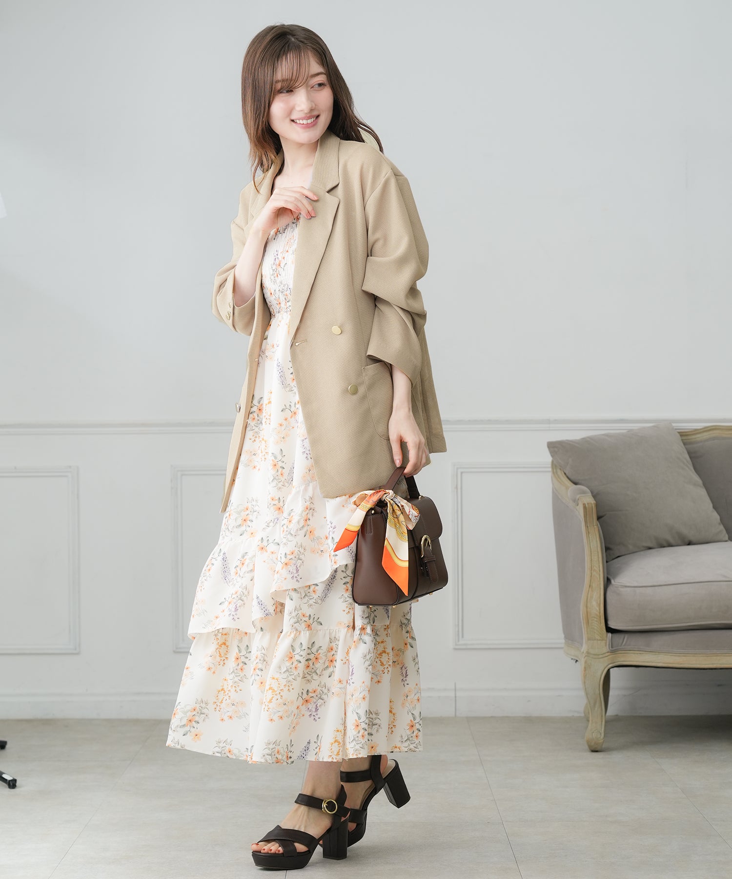 シェリエ　ダブルブレストジャケットドレス ROPE'｜バックサテンダブルブレストジャケット | Rakuten Fashion(楽天