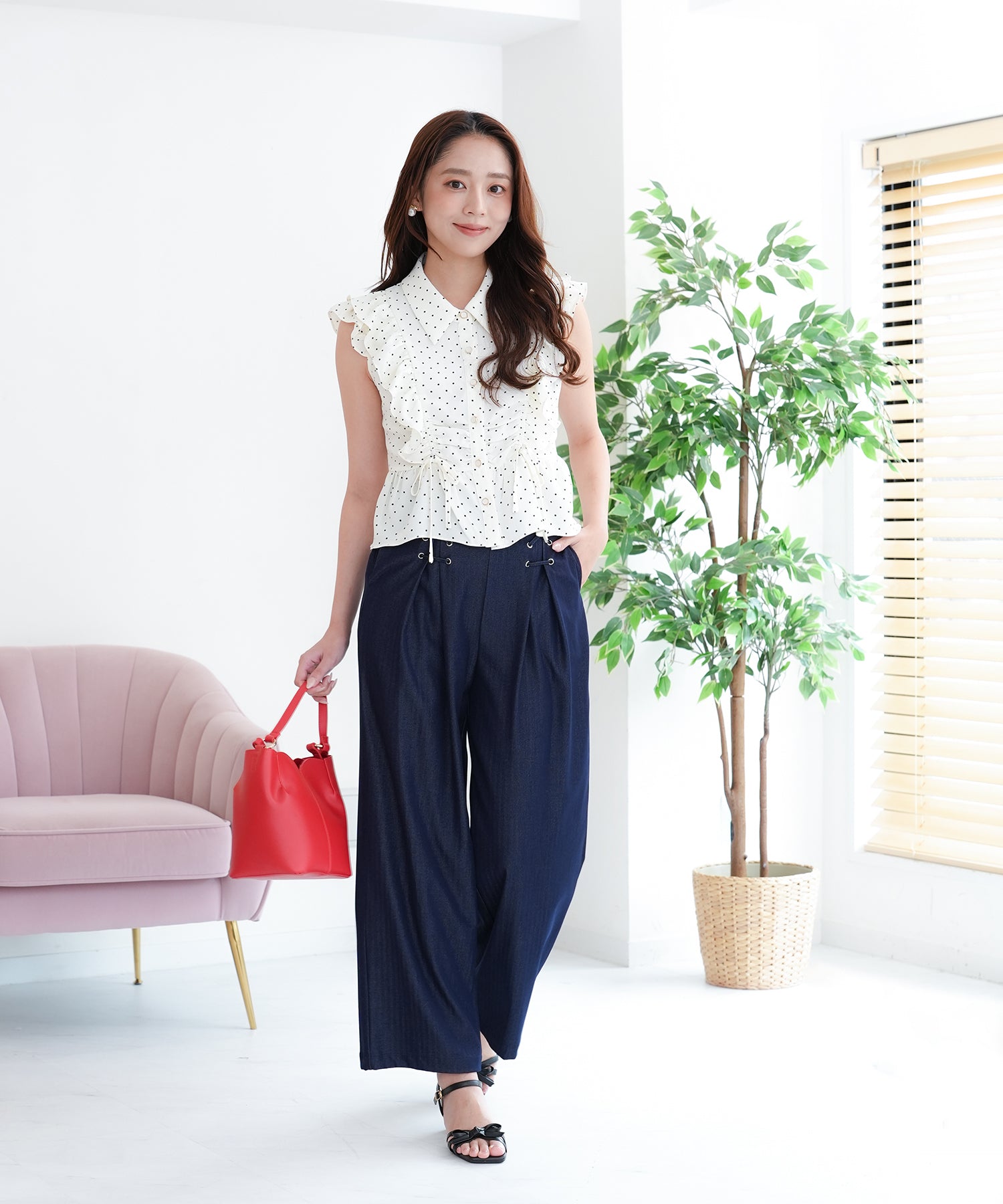 ホワイト×ブラック(ドット)　model：165　着用サイズ：M