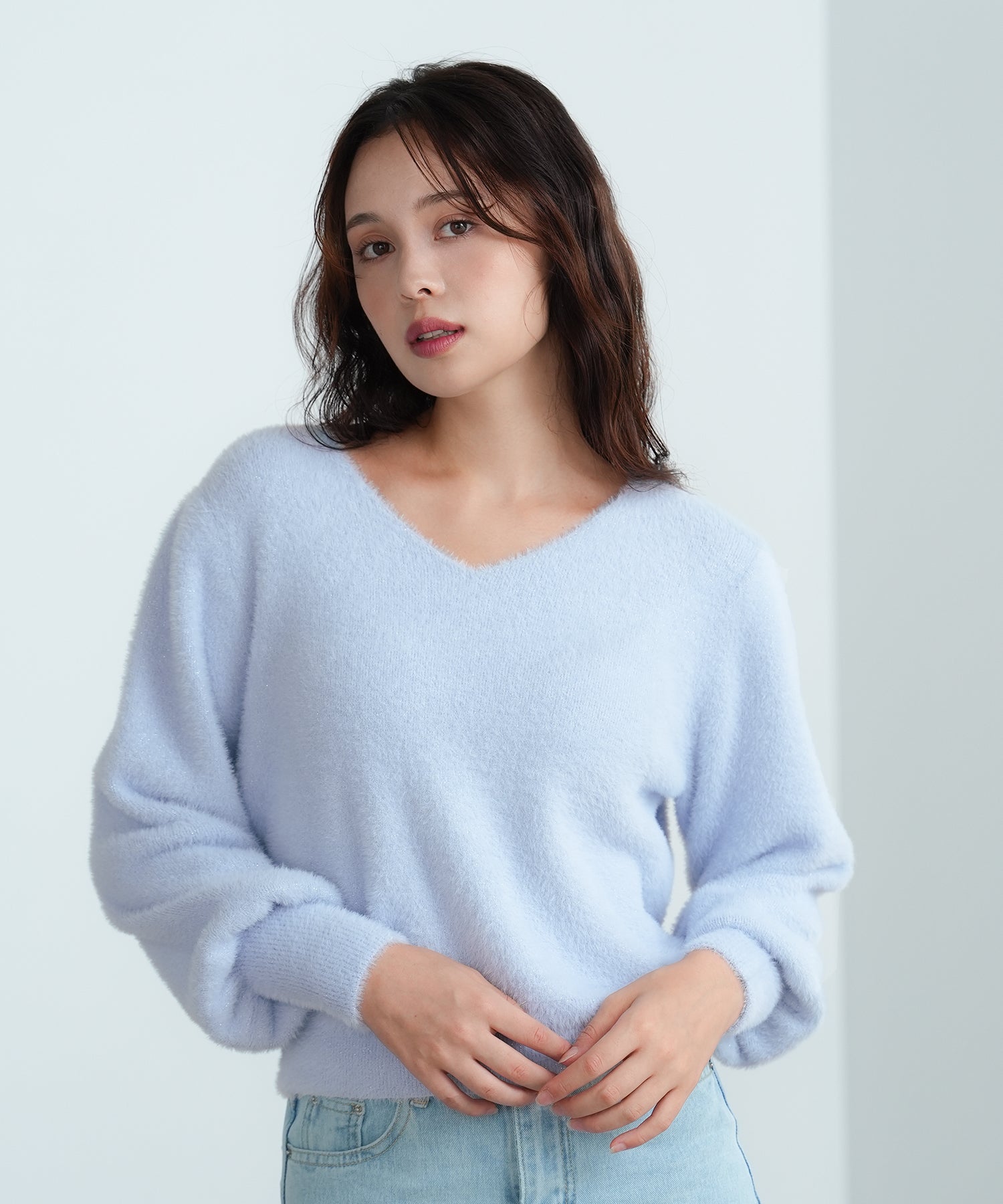 NEW】(先行入荷)ラメフェザーVネックニットプルオーバー