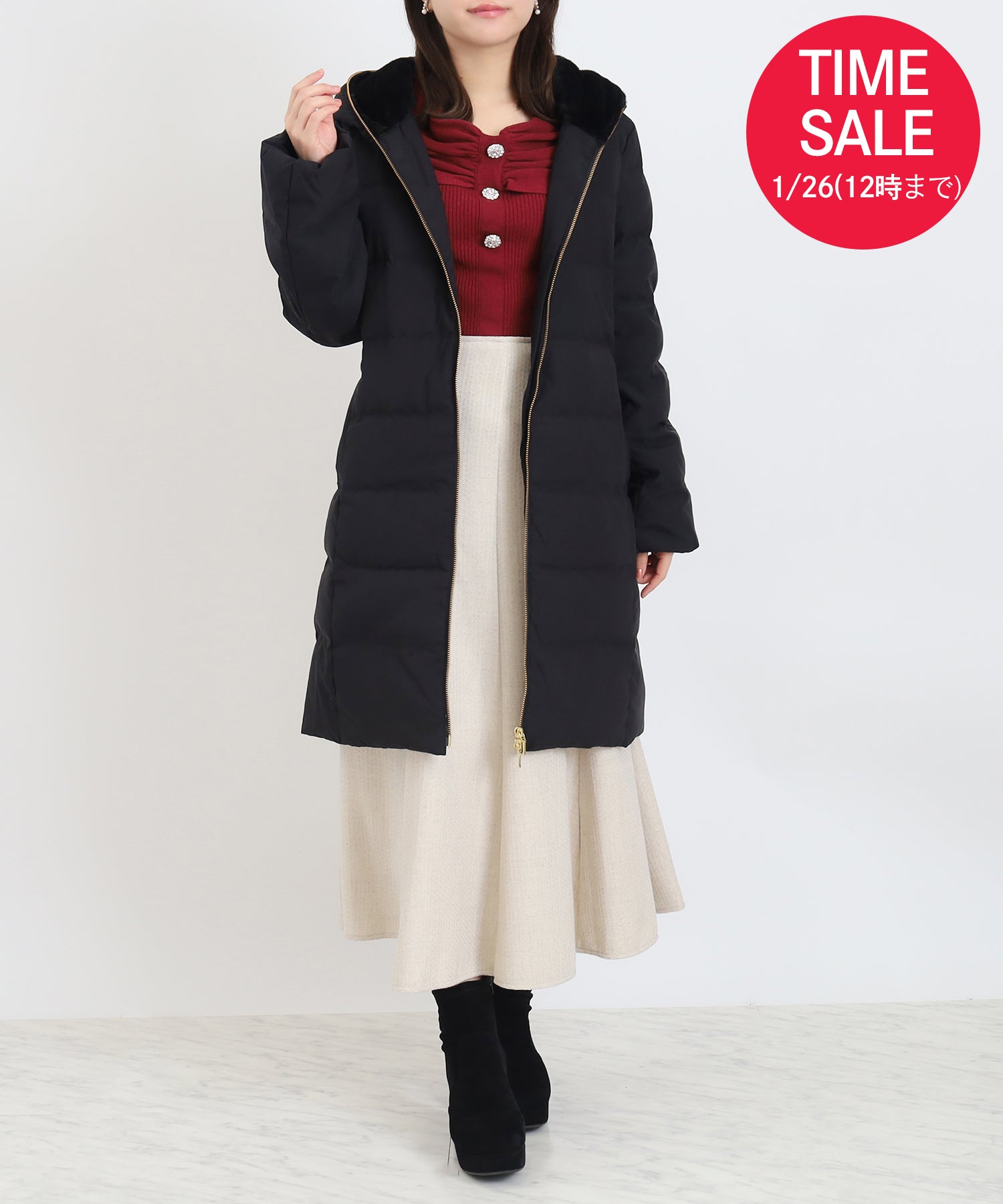 【TIME SALE】フードファーロングダウンコート