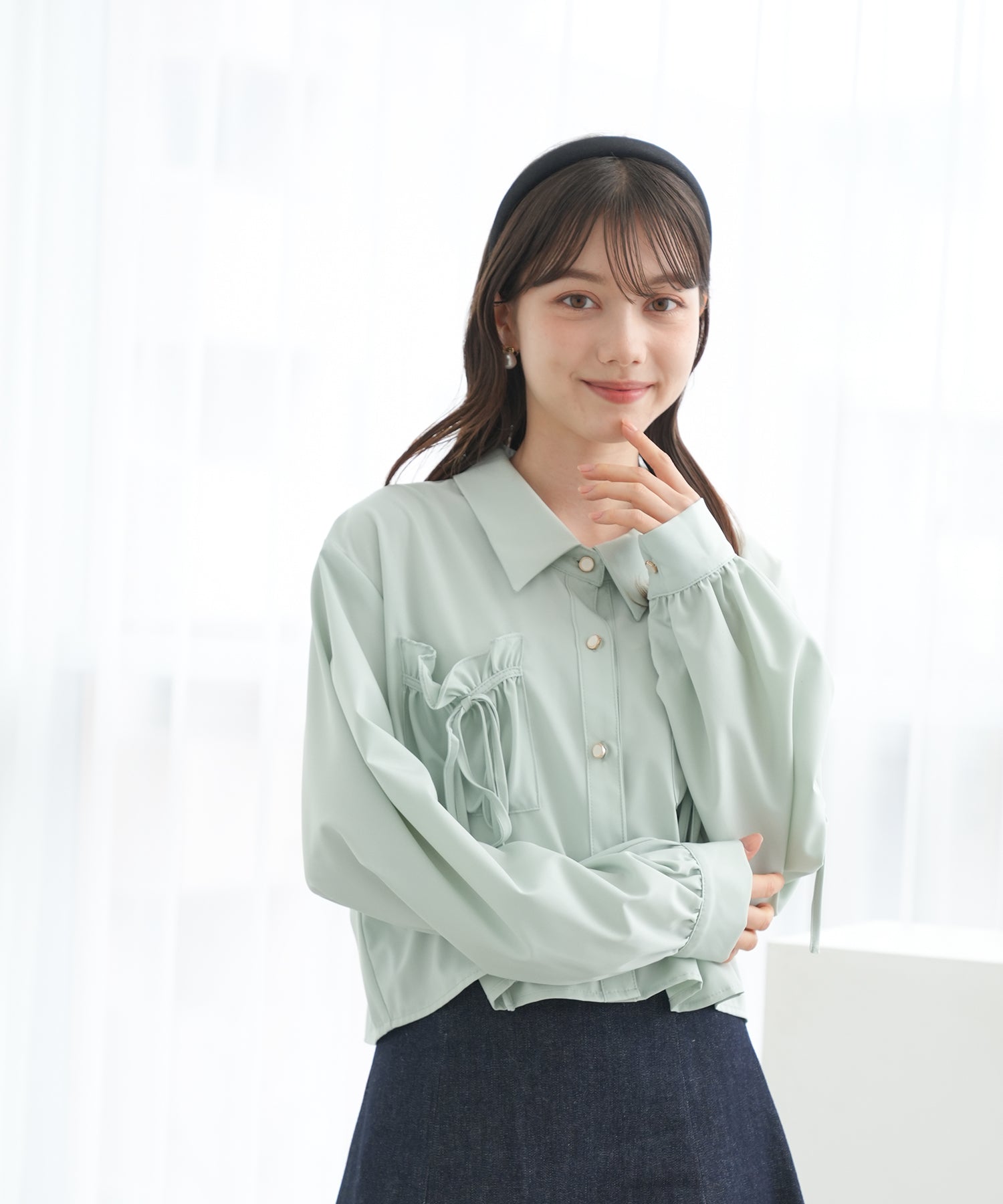 リボンシャツ☆新品☆ 前リボンシャツ襟ケーブルNT|ems excite | RETRO GIRL ONLINE STORE