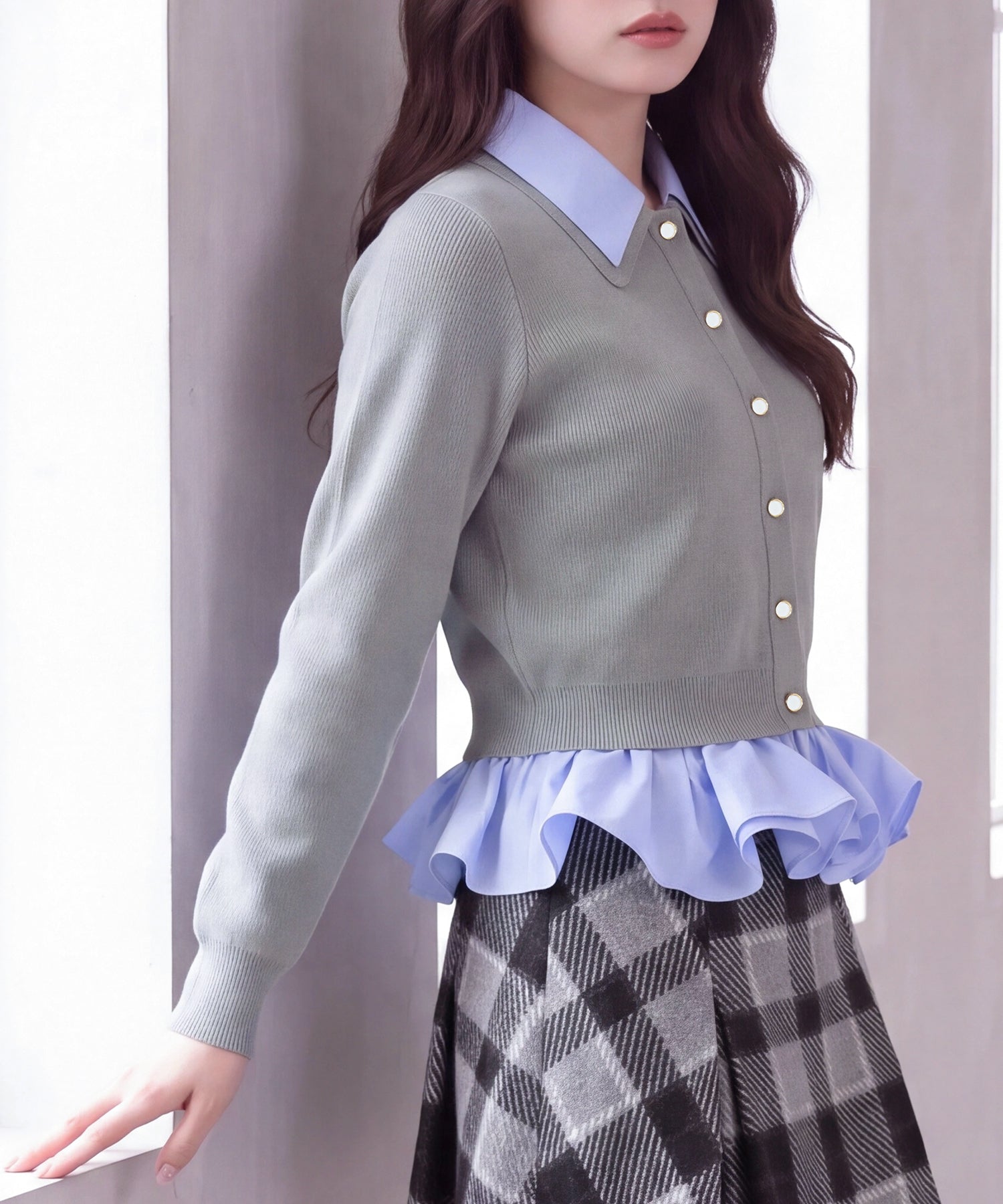 ライトグレー(無地)model:160cm 着用サイズ: M (AI画像)
