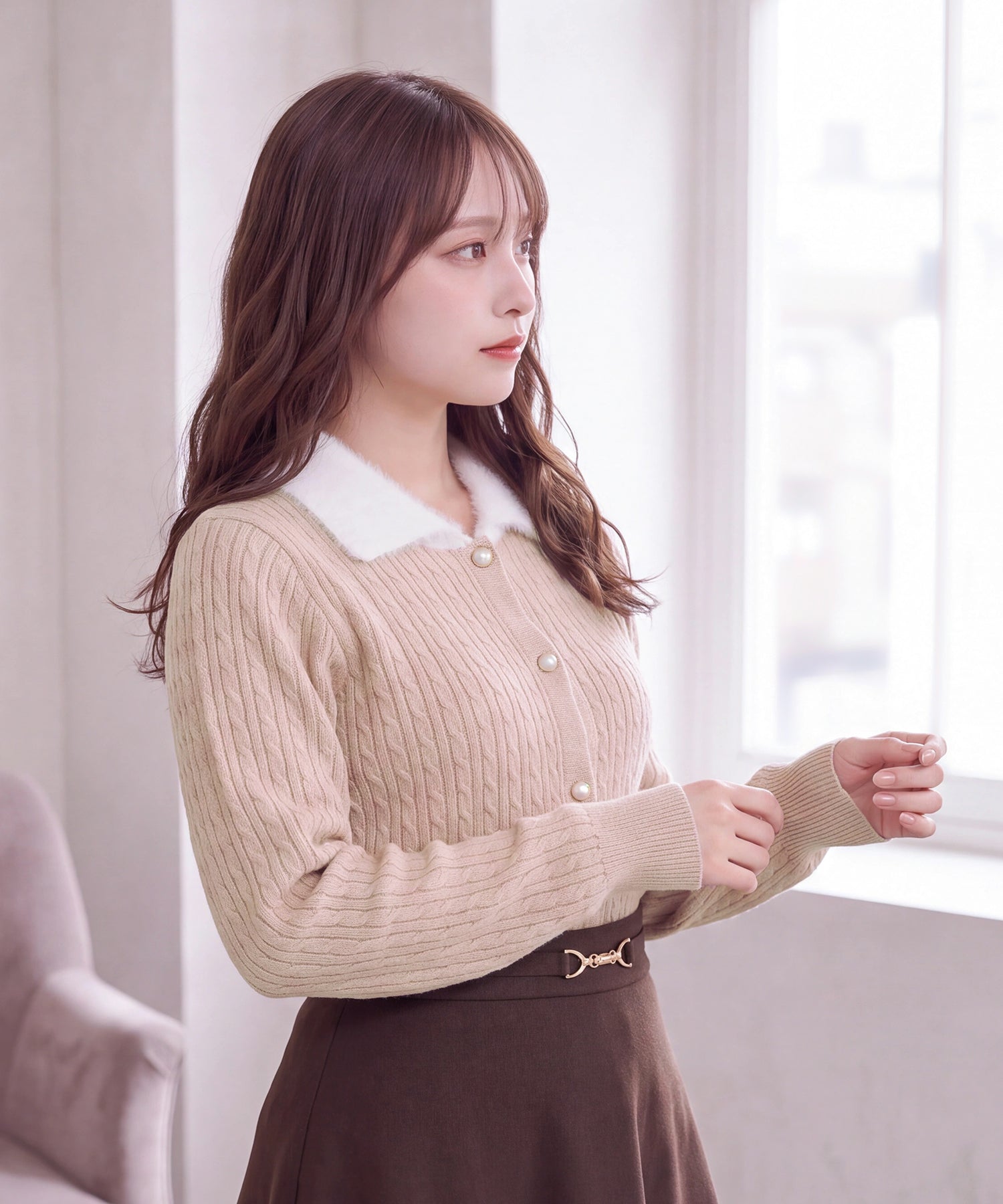 ベージュ(AI画像) model：160cm　着用サイズ：M