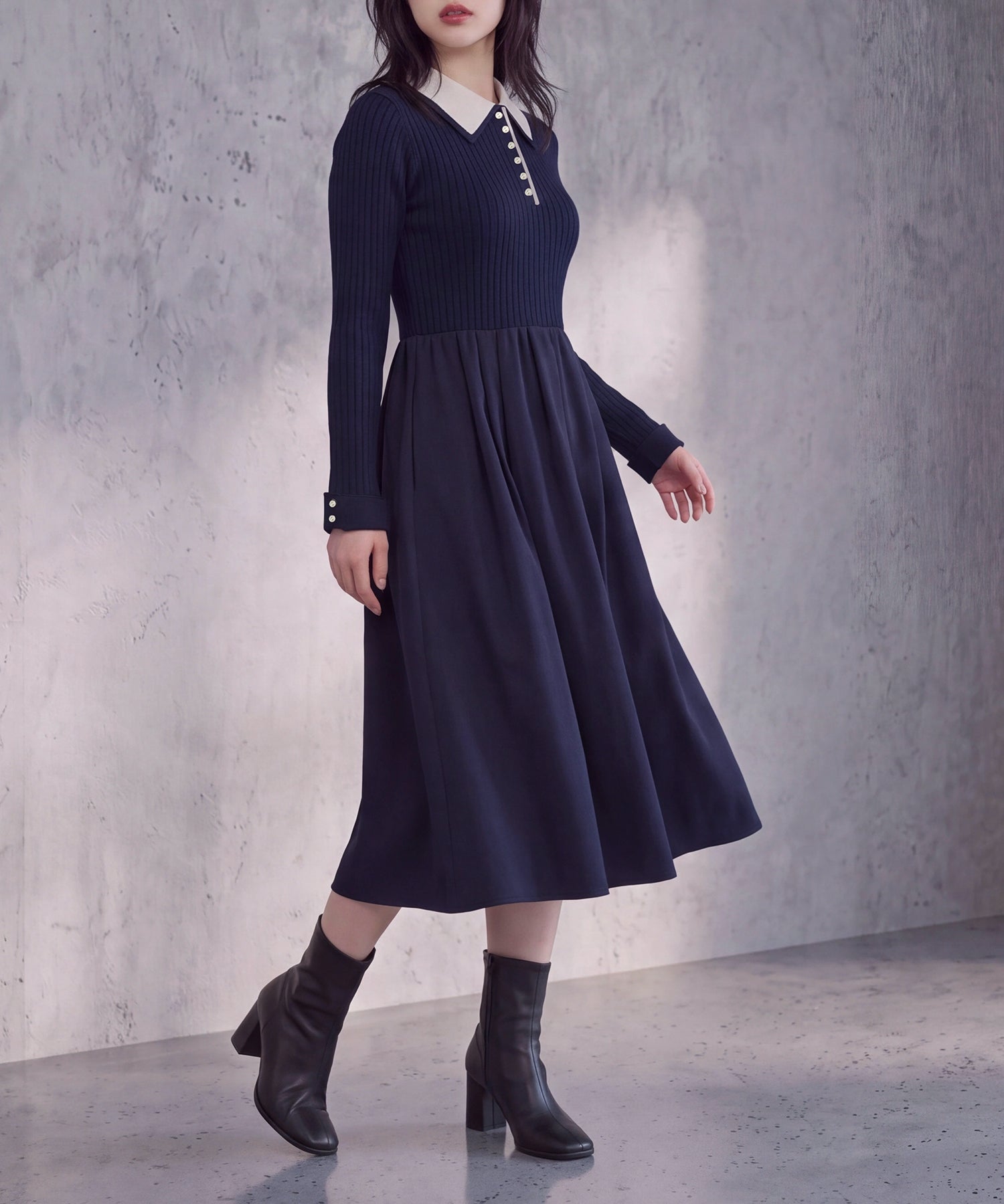 NEW】(先行入荷)ダブルカラーケーブルスポンディッシュワンピース