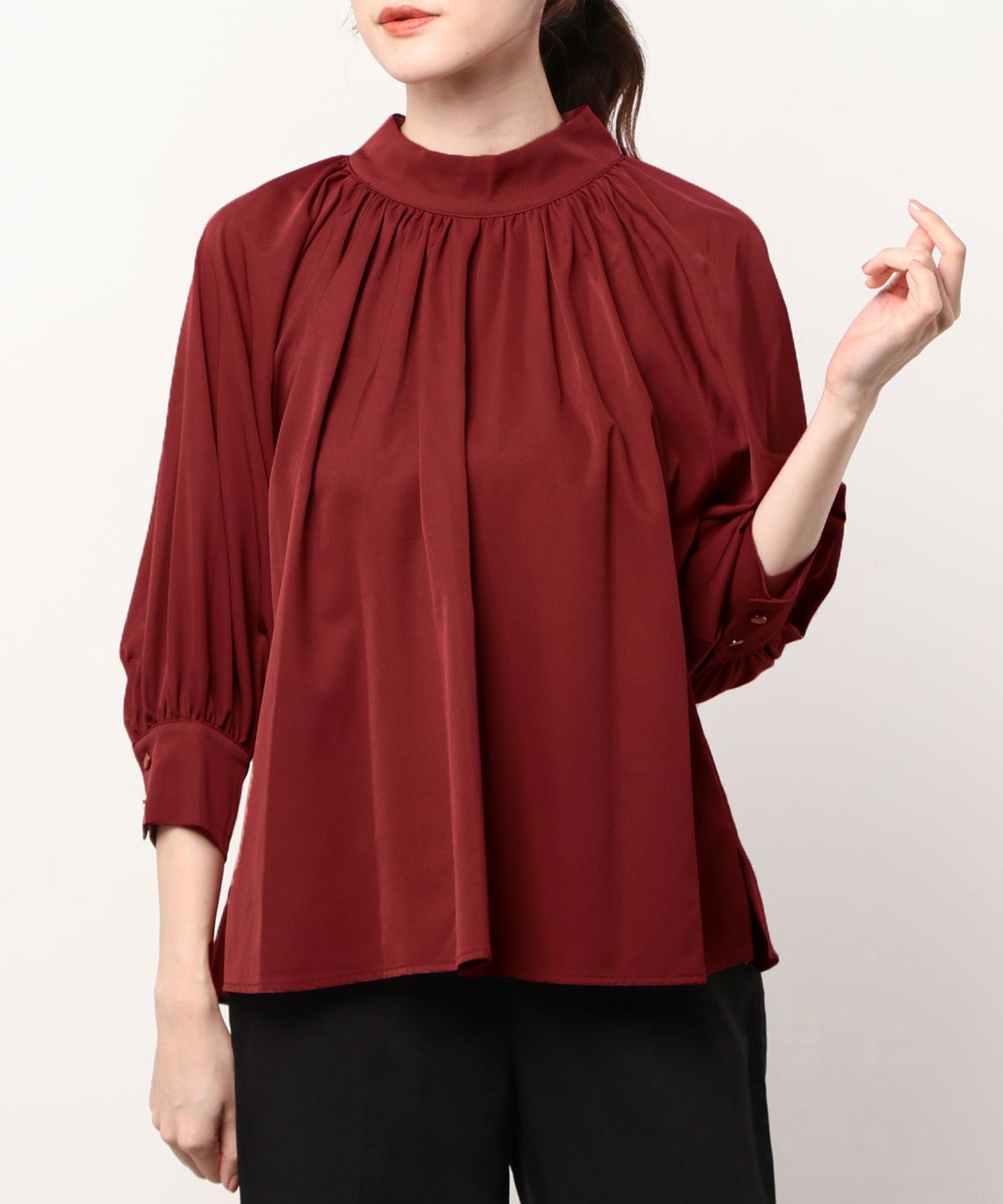 stand collar volume sleeve blouse