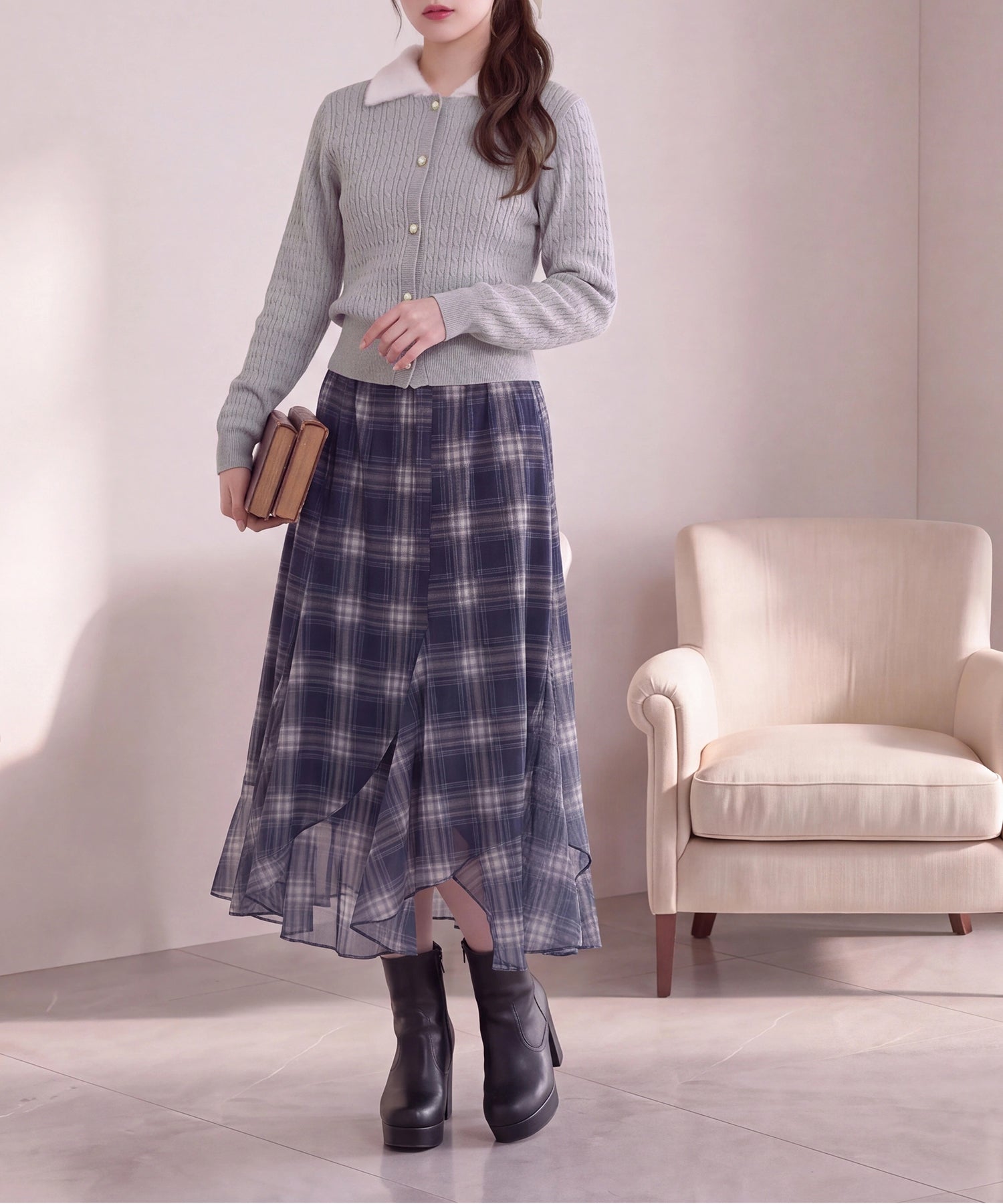 ライトグレー(AI画像) model：160cm　着用サイズ：M