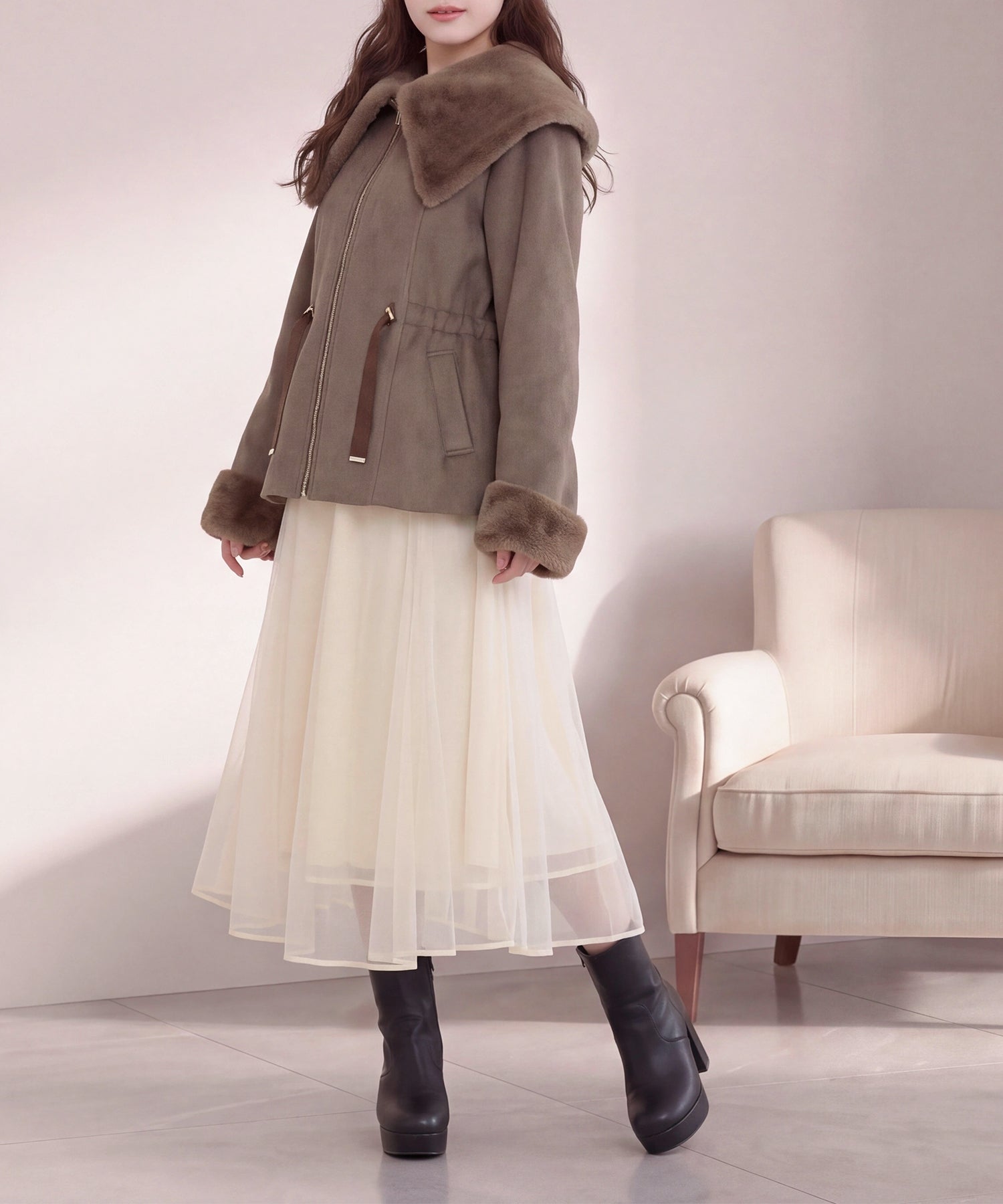 ブラウン(AI画像)　model：160cm　着用サイズ：M