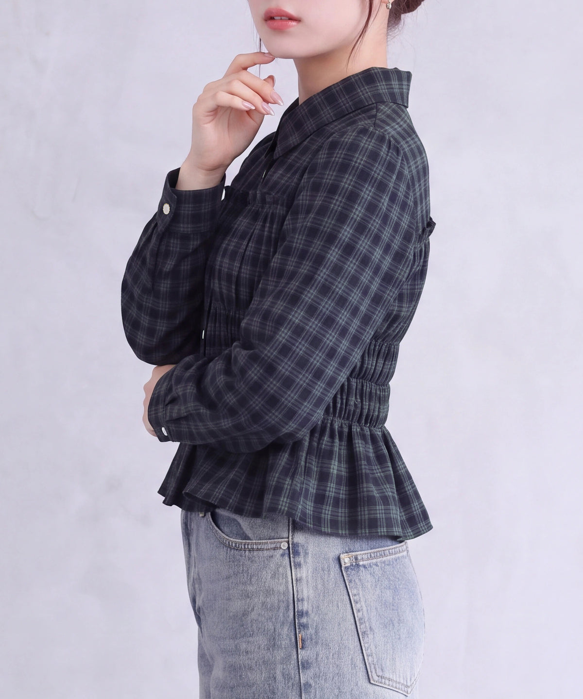 ネイビー(チェック) model：160cm　着用サイズ：M (AI画像)