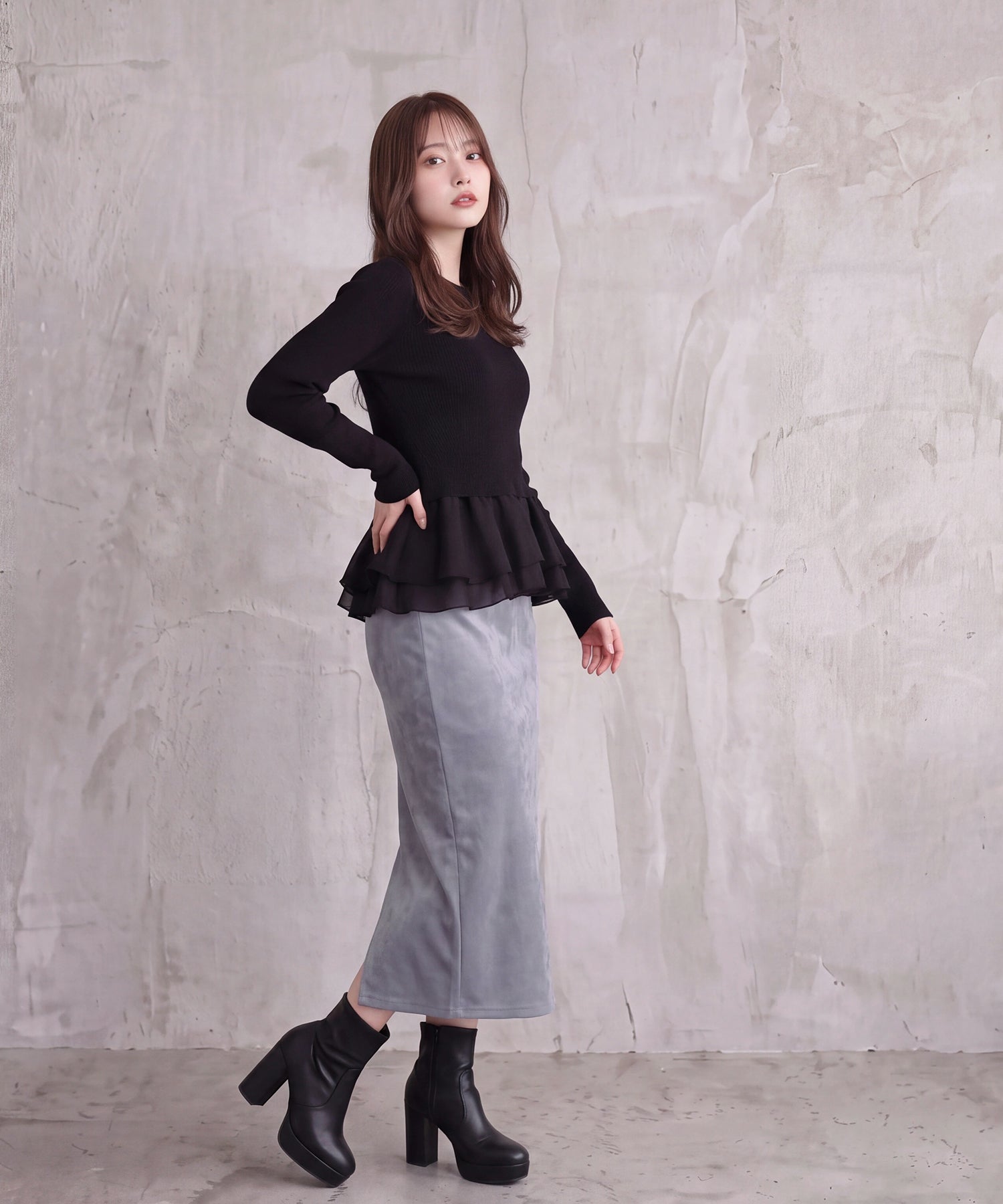 ダスティーブルー(AI画像)　model：160cm　着用サイズ：M