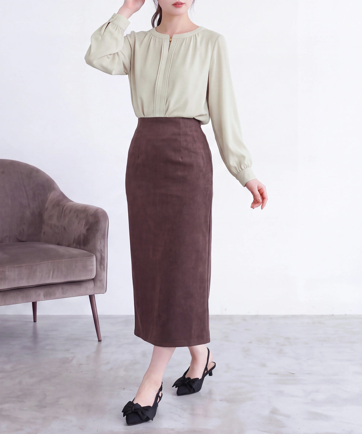 【NEW】【300/365ブラウス】金具使い配色ブラウス(機能性素材)