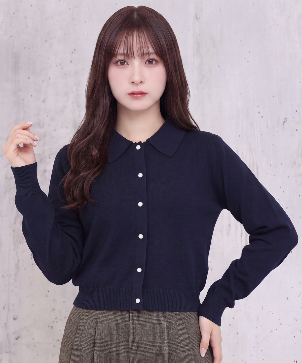 ブルー(無地)※シャツ襟・フリル無し model:160cm 着用サイズ: M (AI画像)