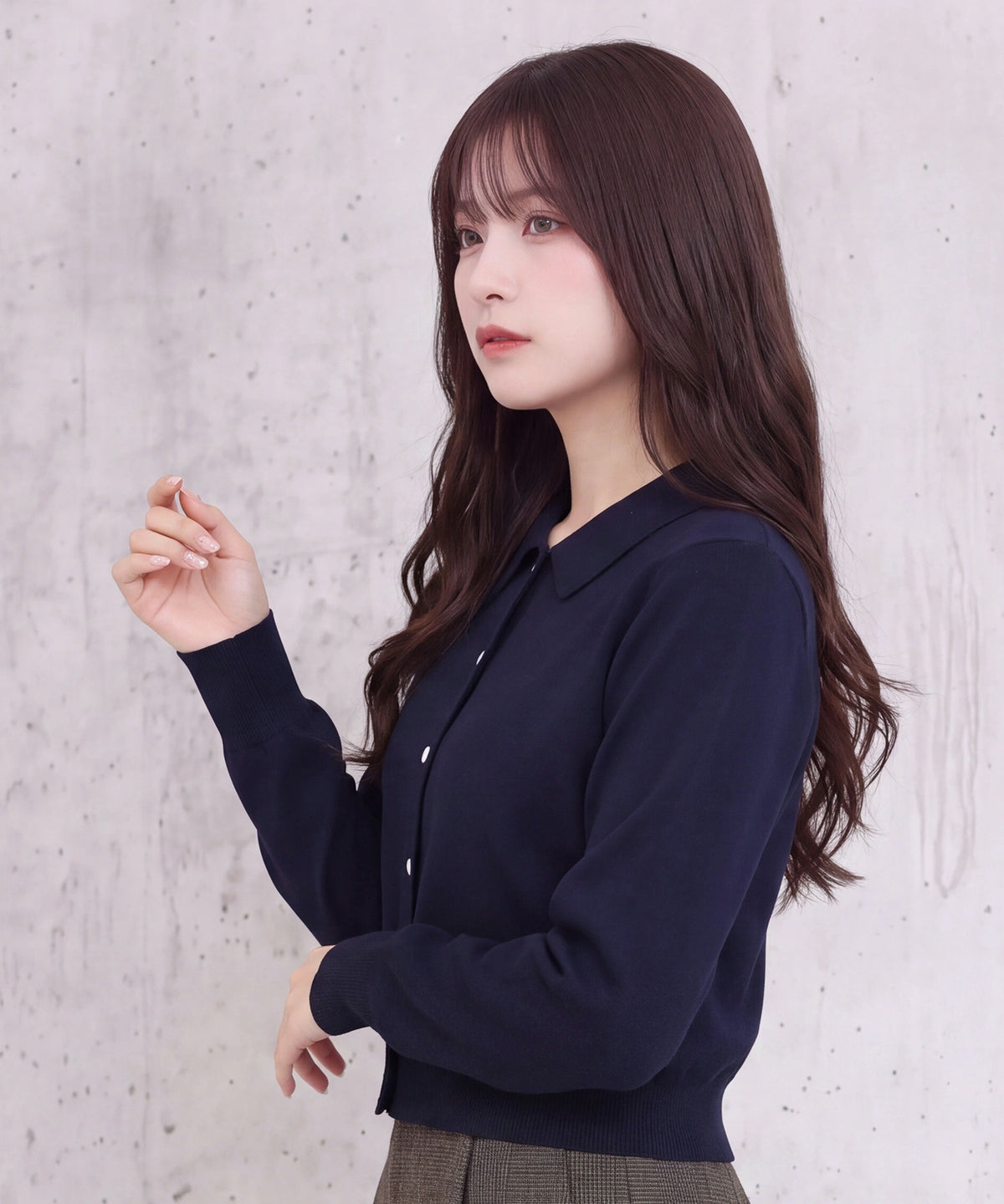 ブルー(無地)※シャツ襟・フリル無し model:160cm 着用サイズ: M (AI画像)