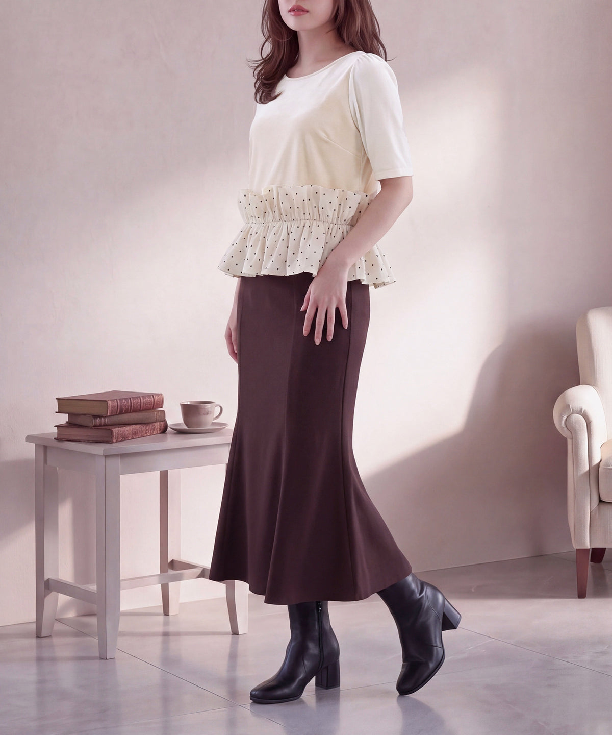 アイボリー (AI画像) model：160cm　着用サイズ：M