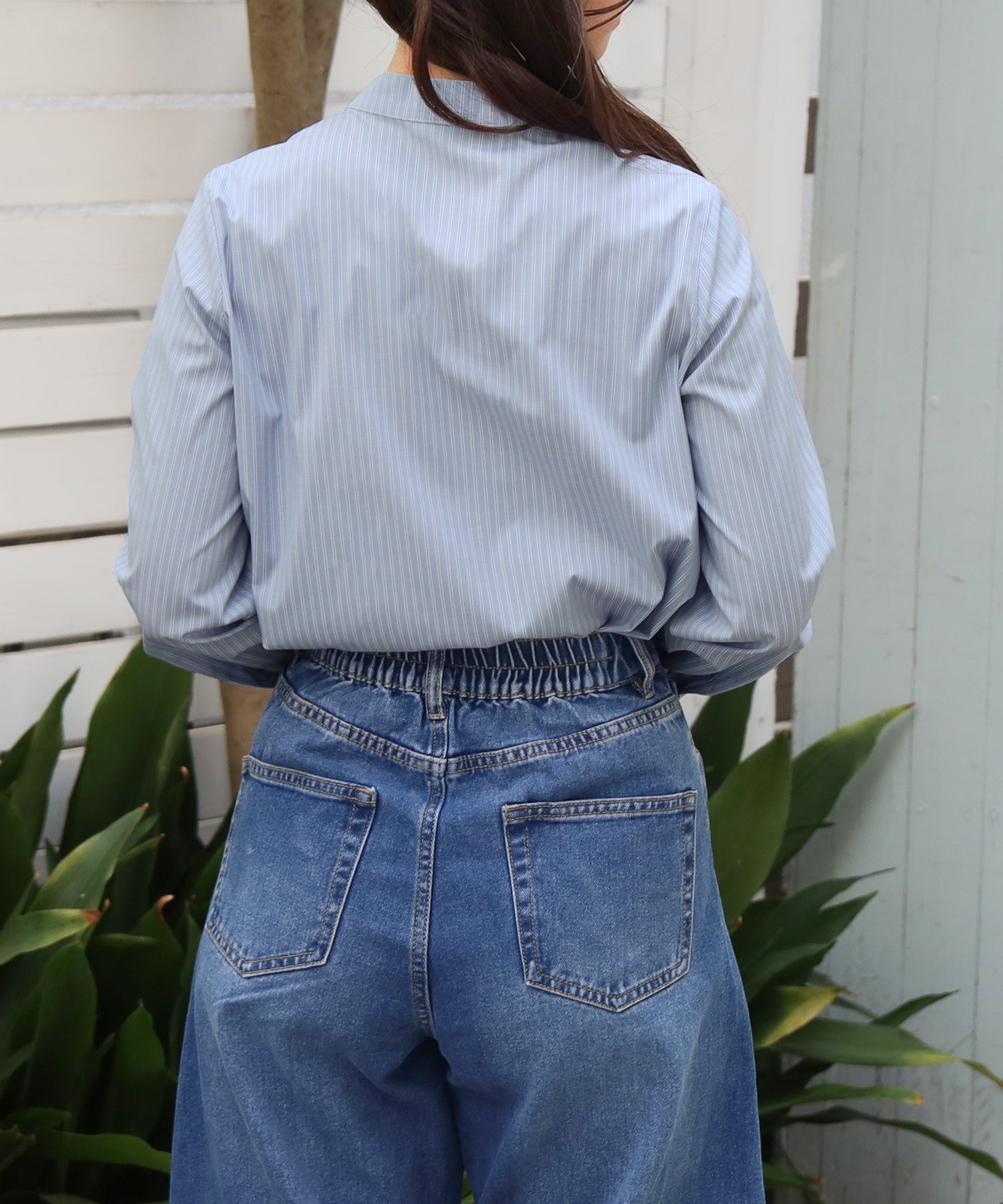 ストライプ金具ボウタイブラウス