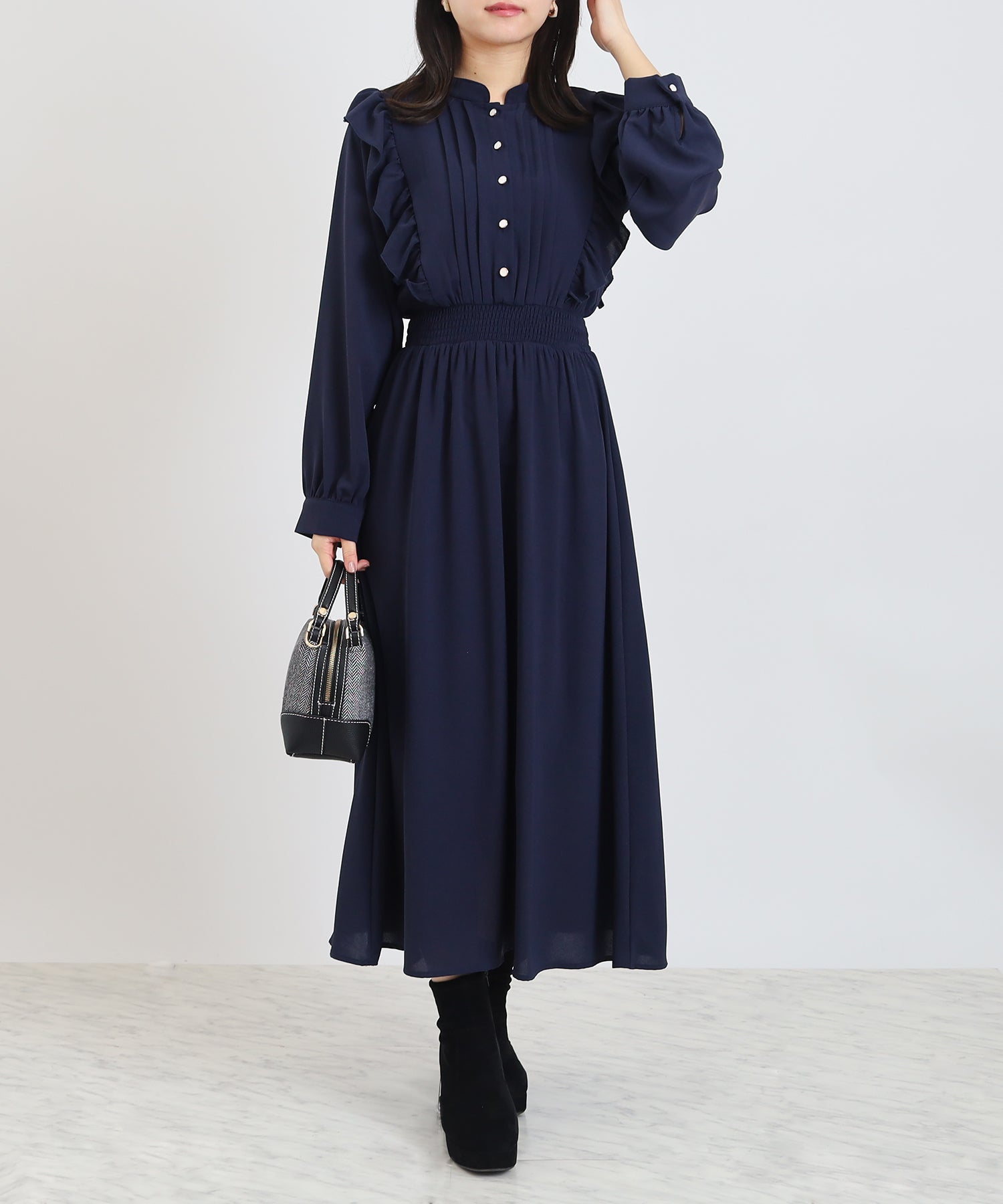 ピンタック肩フリルワンピース