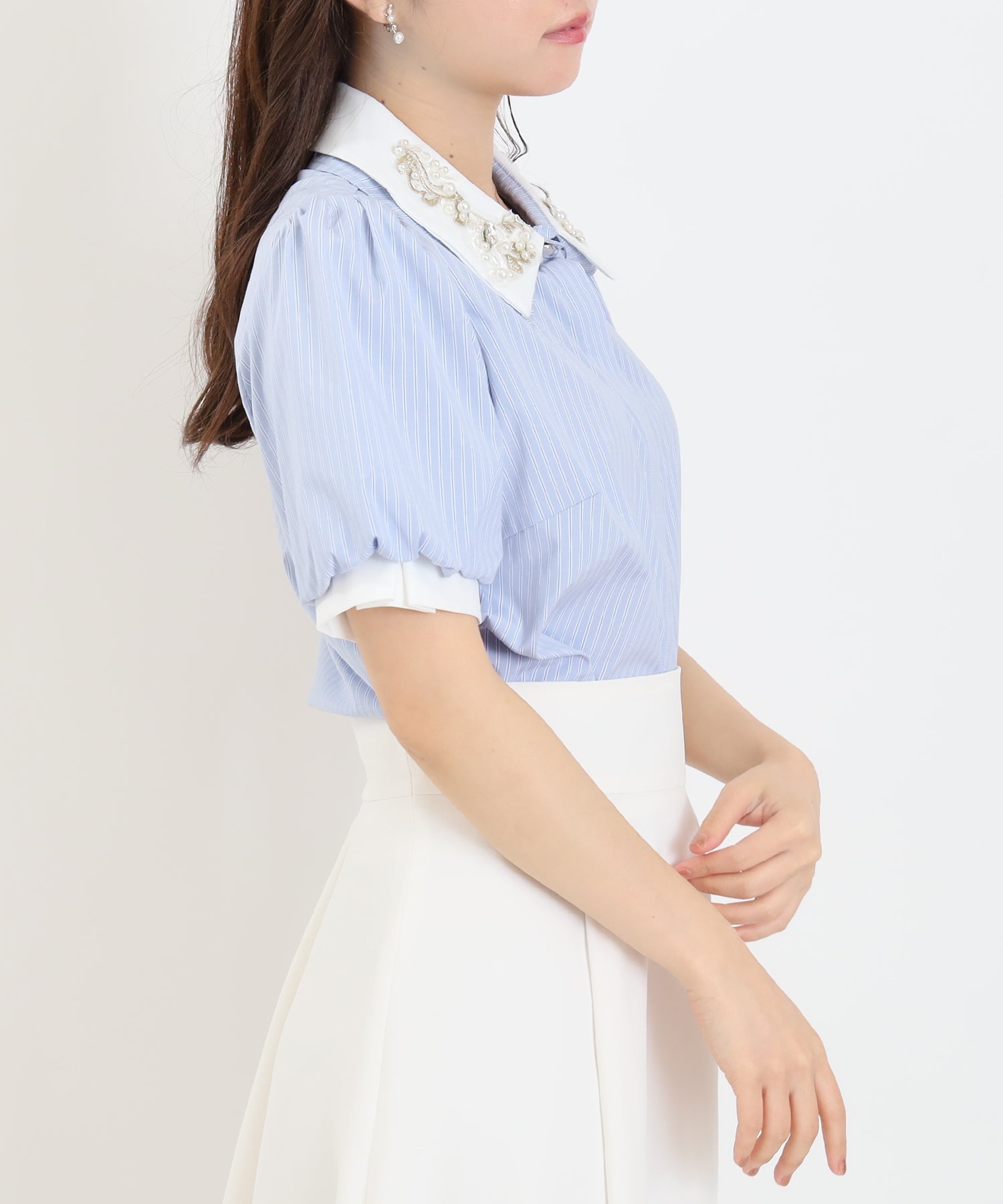 サックス(ストライプ)　model：156　着用サイズ：M