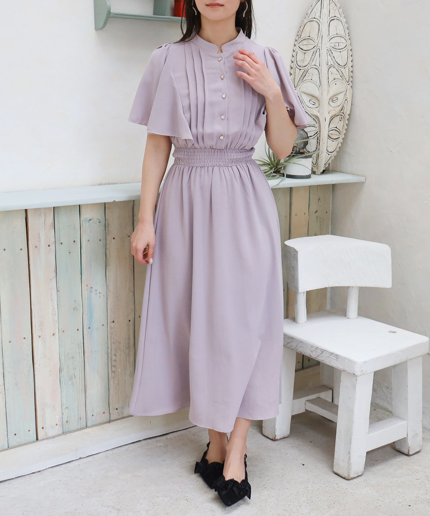 Alexander McQueen 近年 シルク フレアスリーブワンピース ピンタックフレアスリーブワンピース