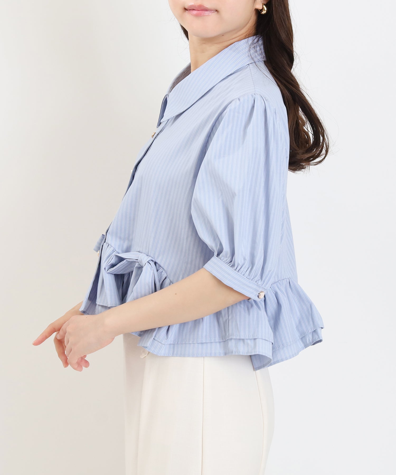 サックス×ホワイト　model:156cm  着用サイズ：M
