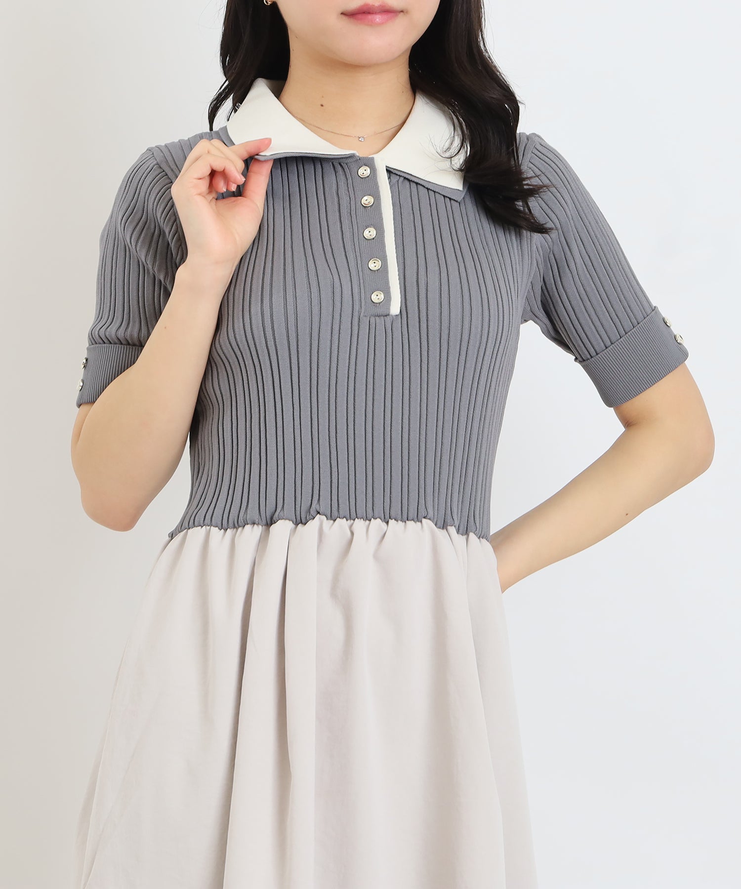 ライトグレー×グレージュ　model:156cm  着用サイズ：M