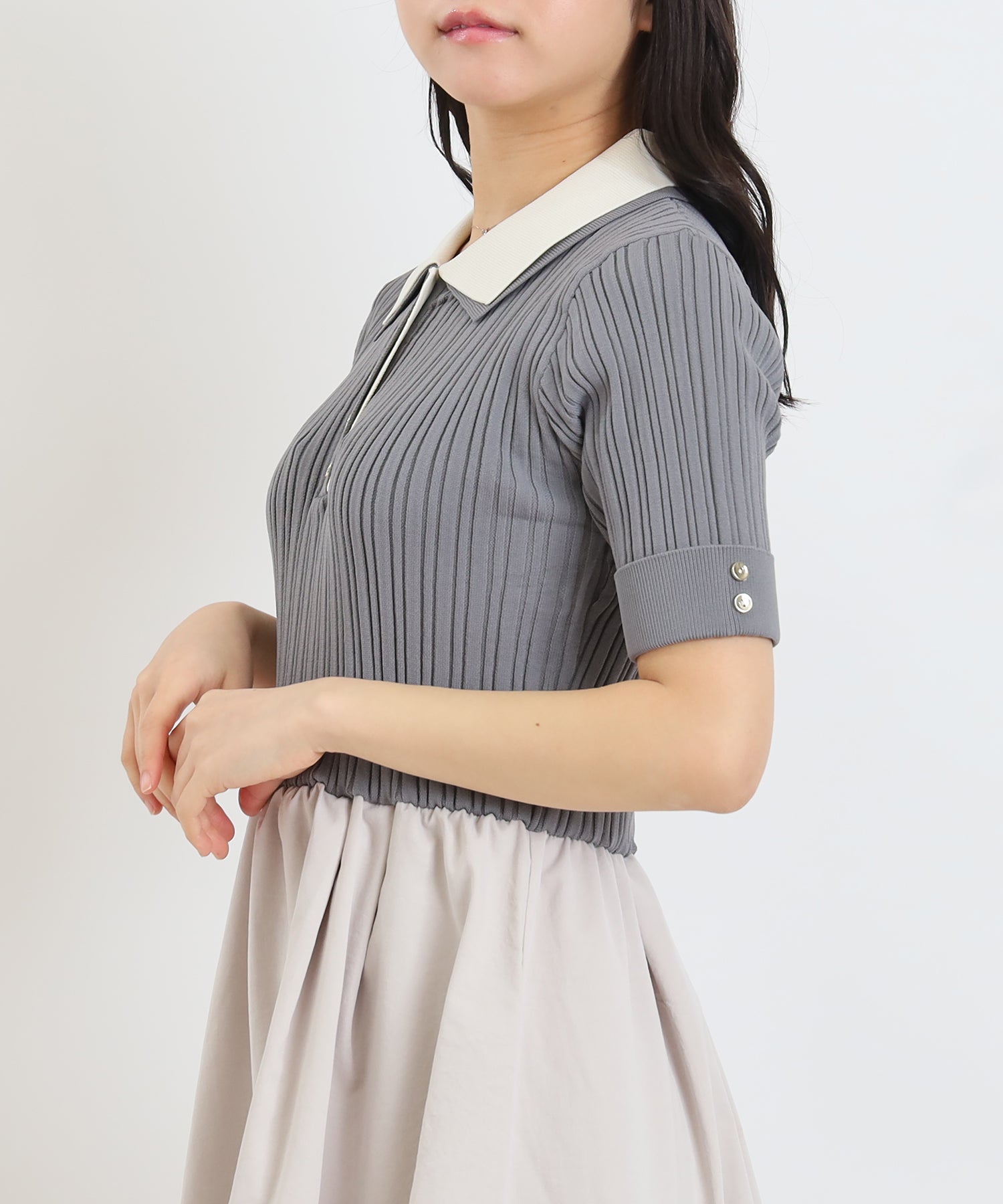 ライトグレー×グレージュ　model:156cm  着用サイズ：M