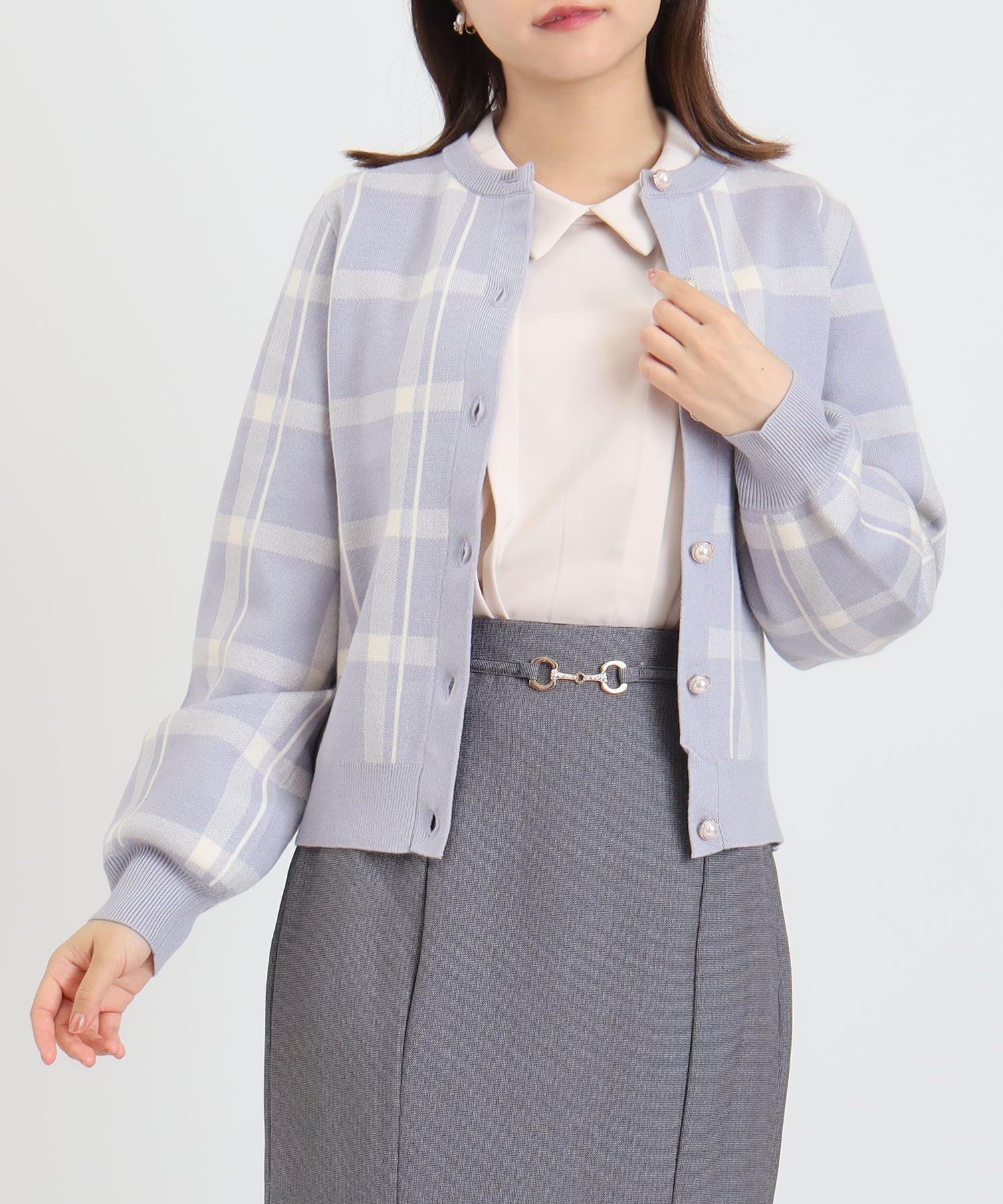 チェック柄ニットカーディガン