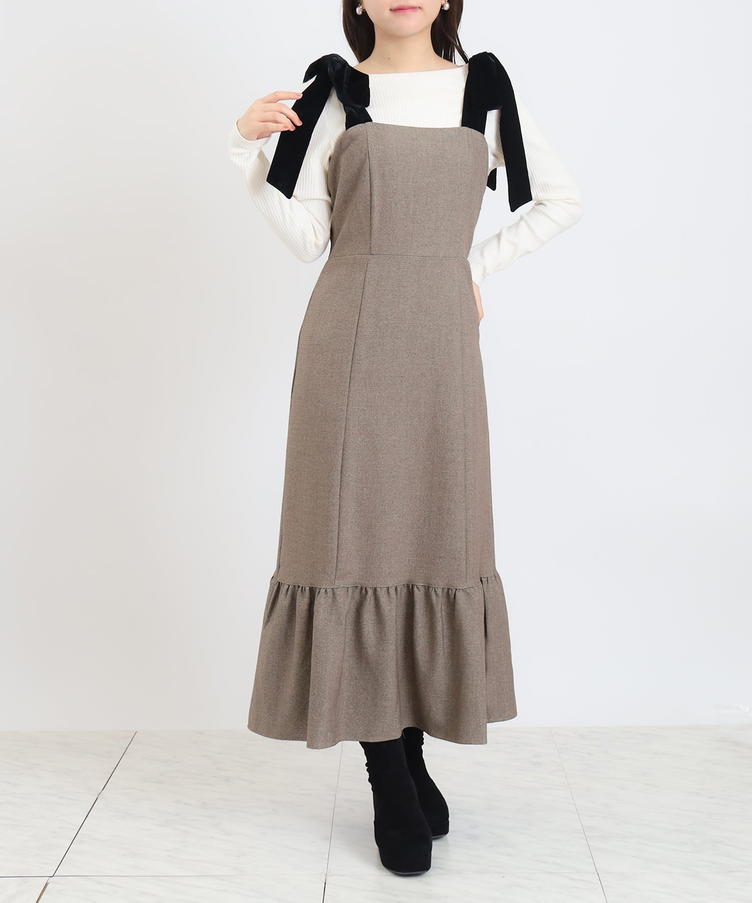 ブラウン(格子柄※無地見え)