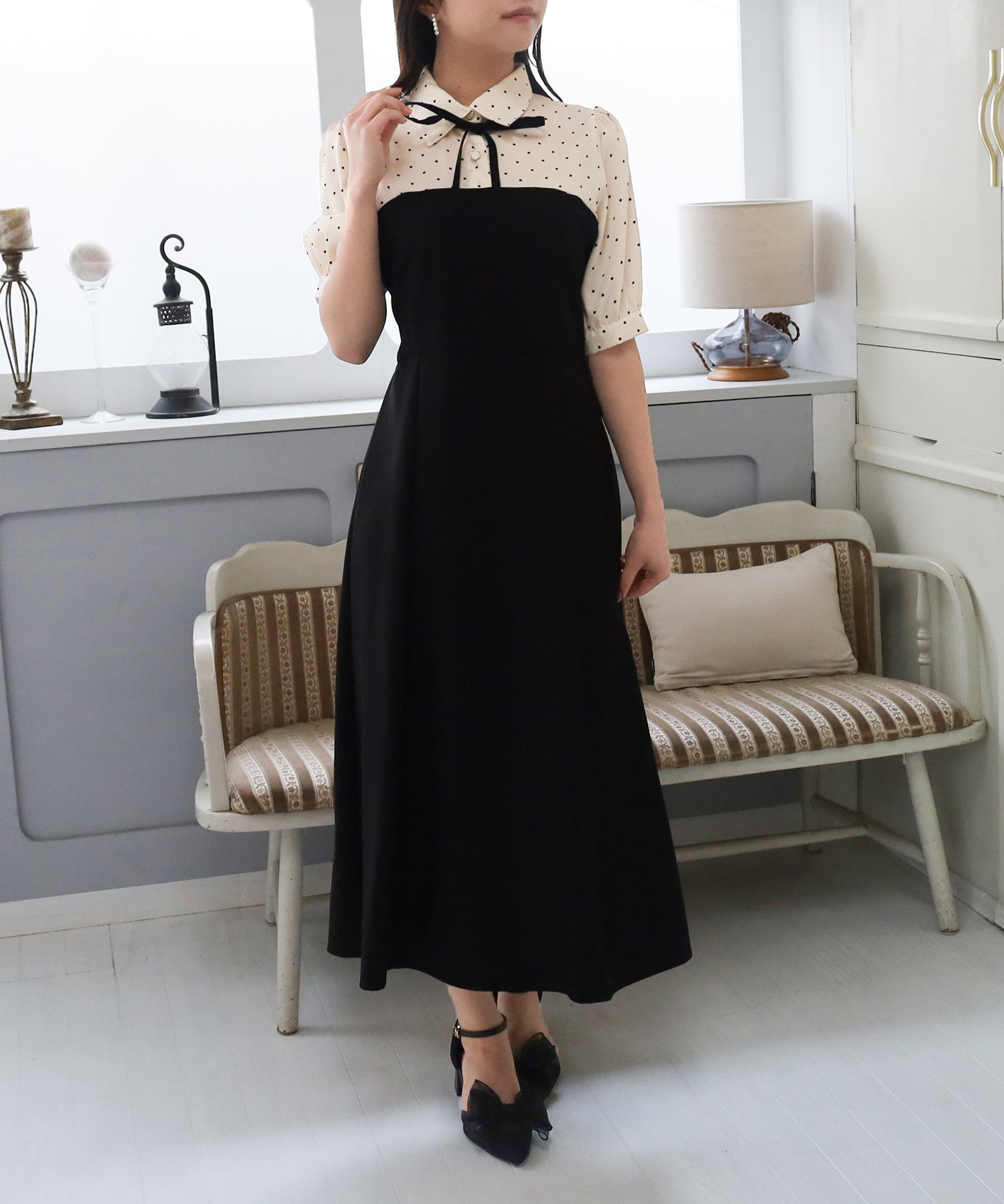 ドット×ホワイト　model:156cm 　着用サイズ：M