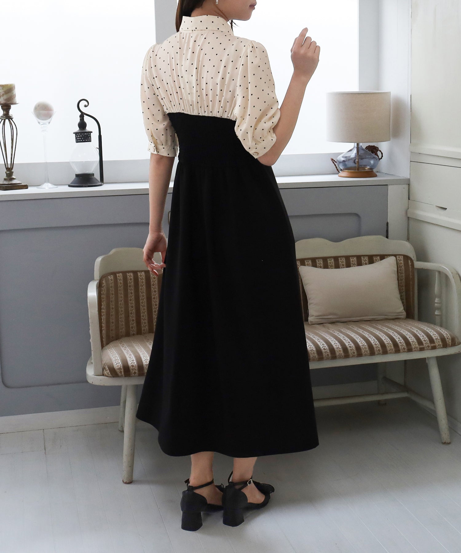 ドット×ホワイト　model:156cm 　着用サイズ：M