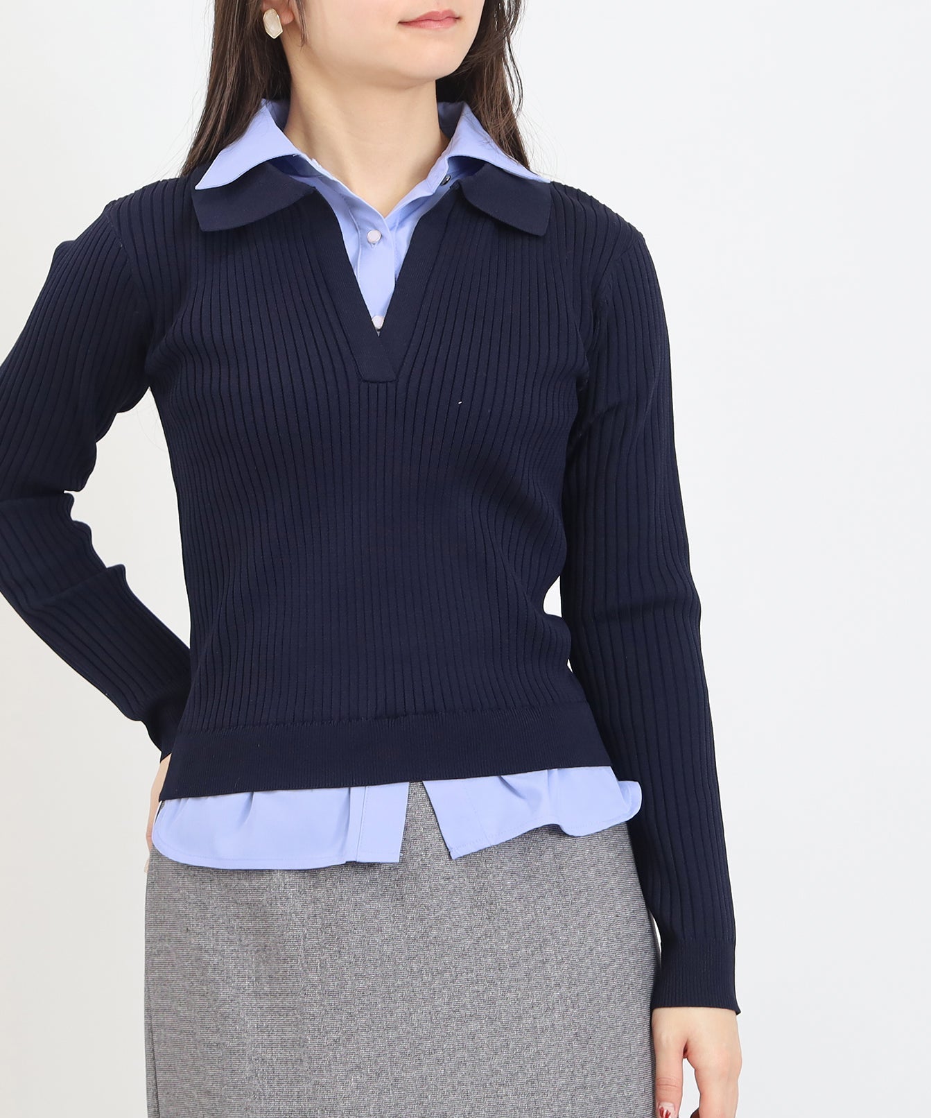 シャツイミテーションスキッパーニット