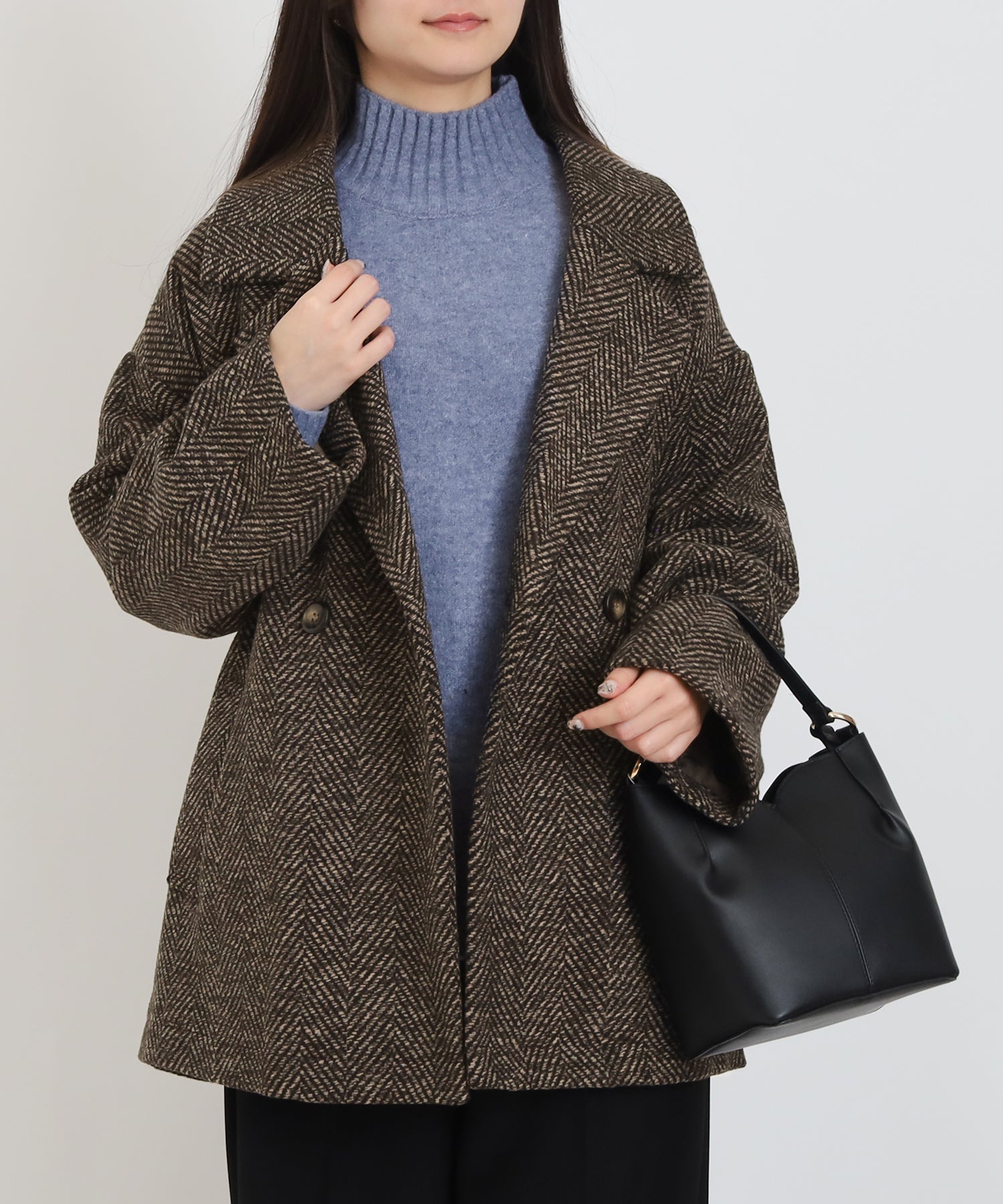 早い者勝ち！ダブルブレスト　ツイードコート　ヘリンボーン アズーロエマローネ ヘリンボーンダブルコート