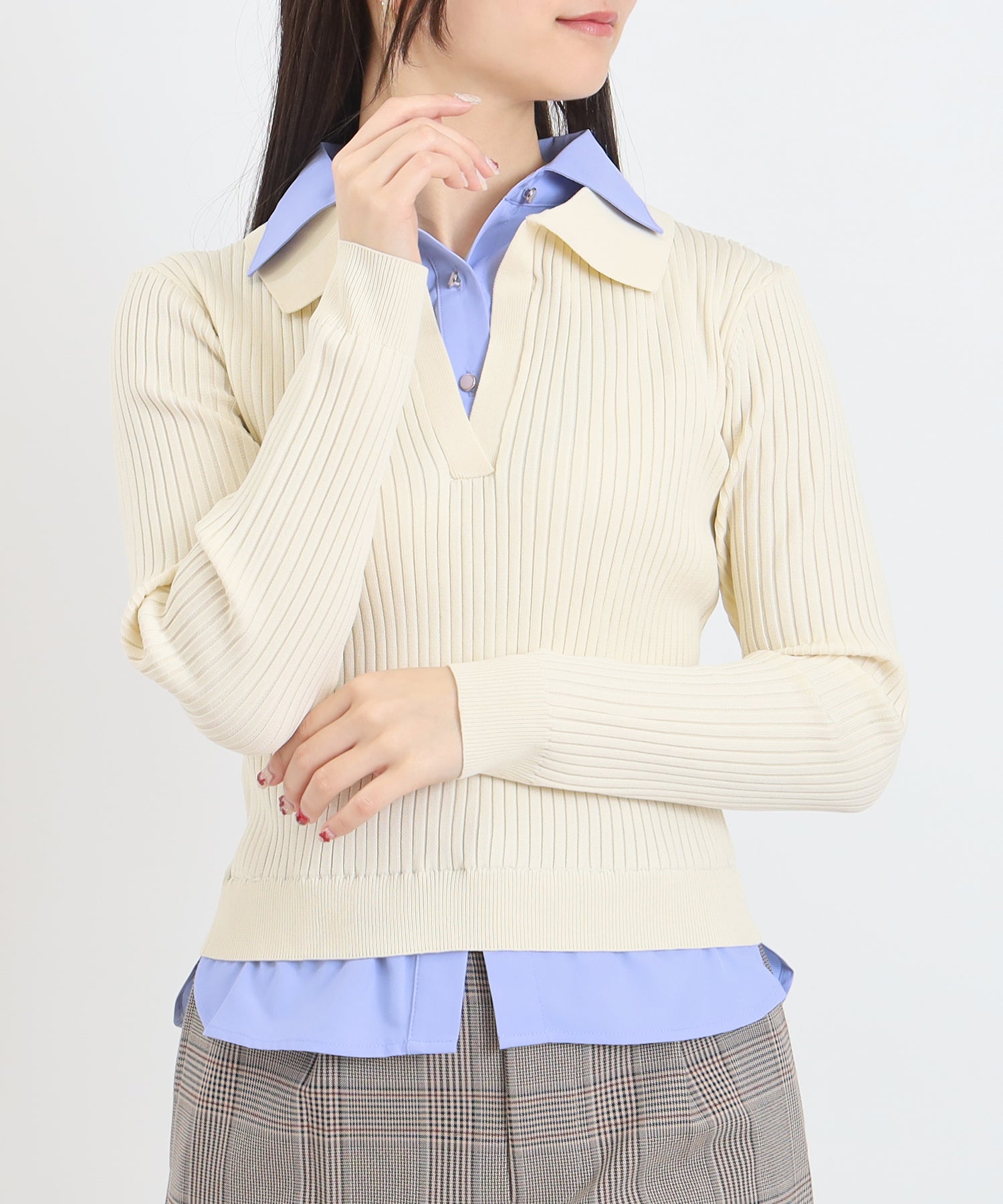 シャツイミテーションスキッパーニット