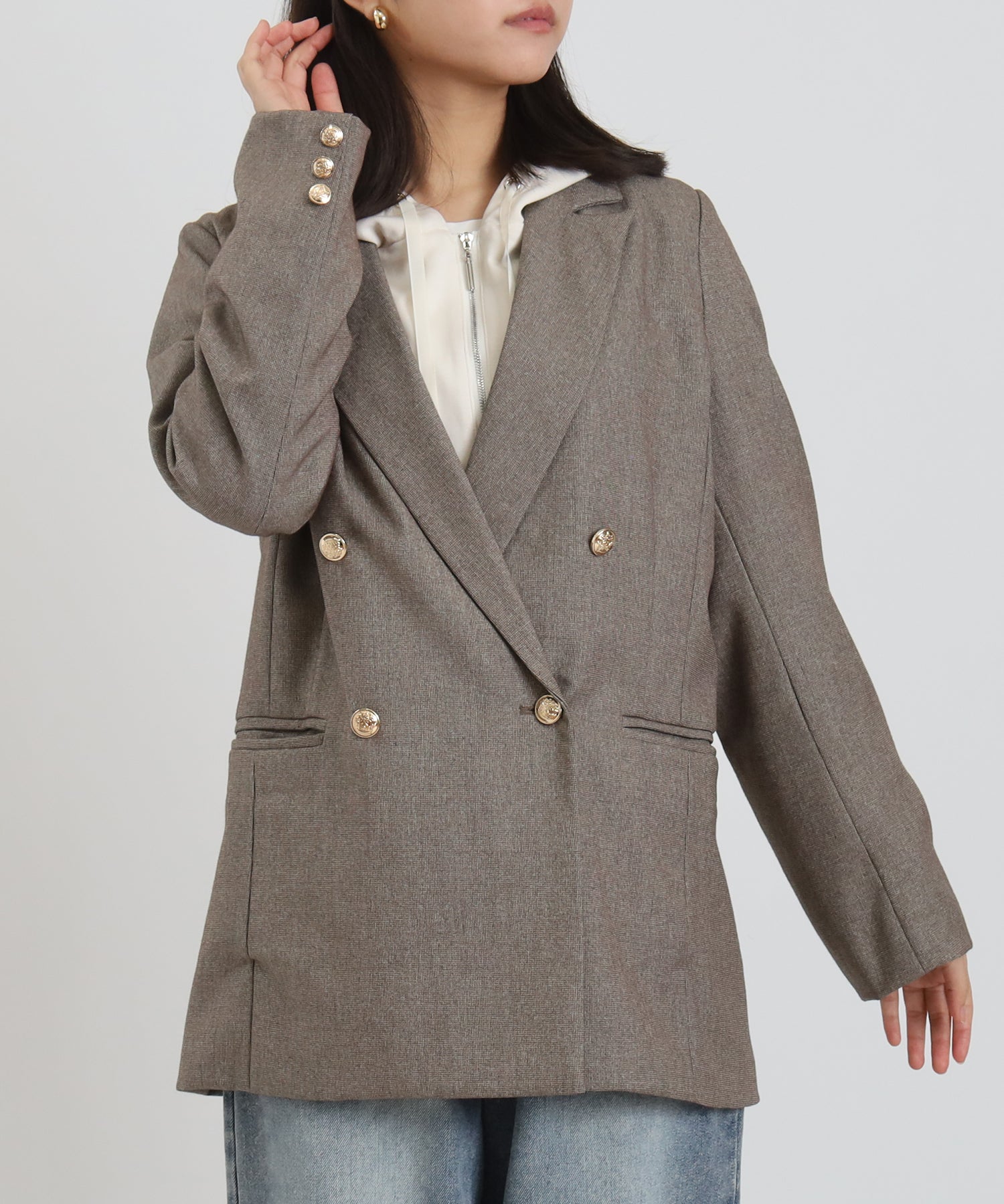 ブラウン(千鳥格子柄※無地みえ)