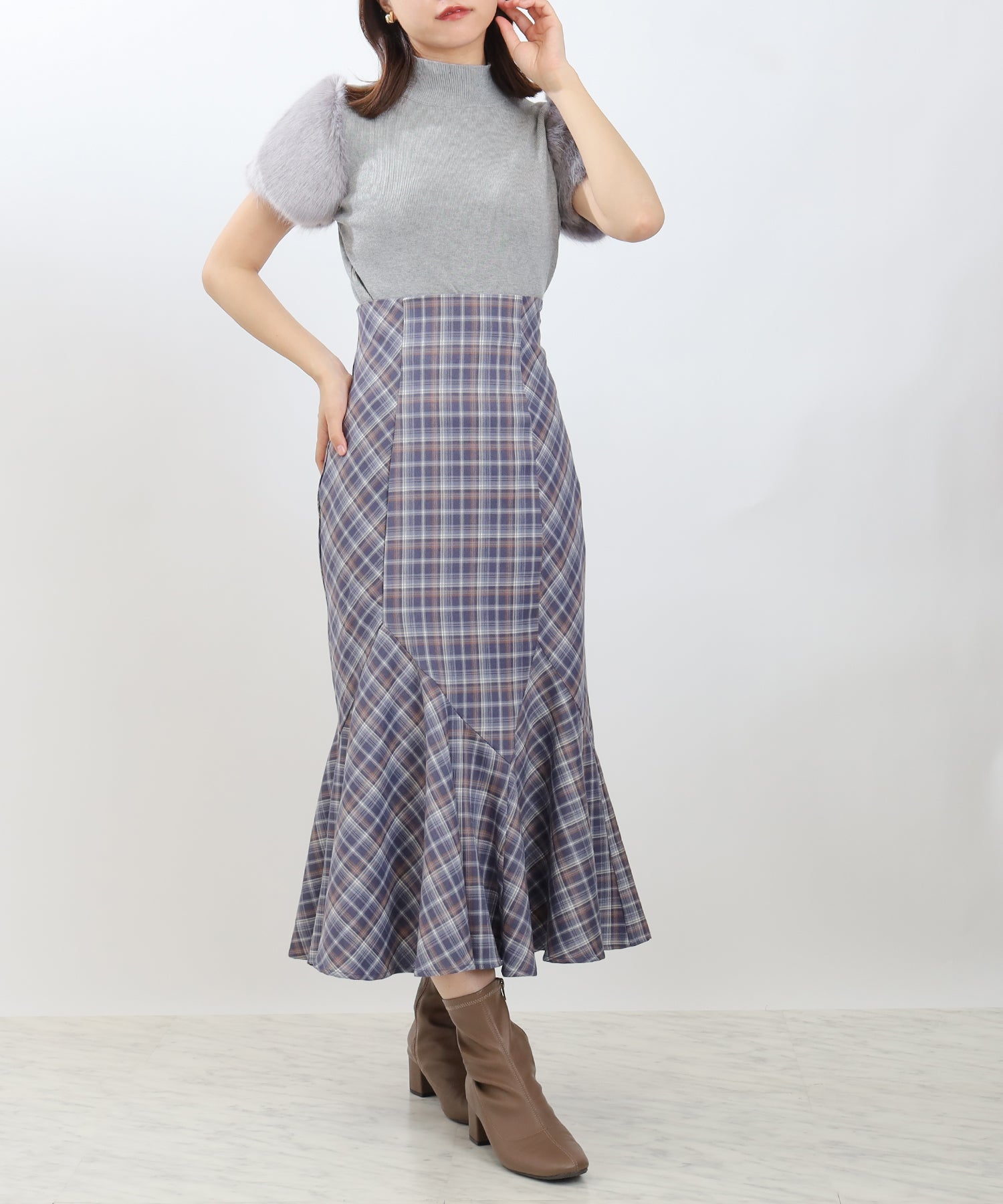 ブルー(チェック) model：156㎝ 着用サイズ：S