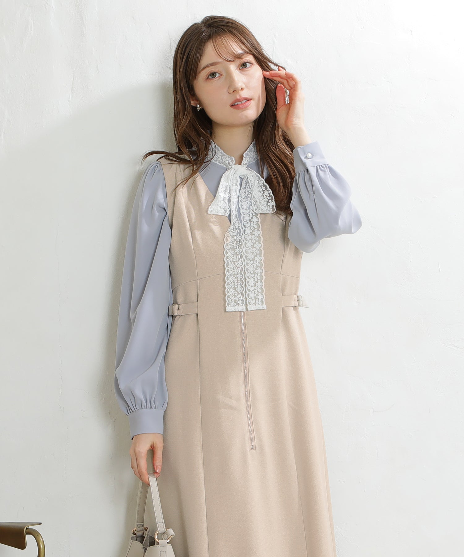 ベージュ　model:163cm  着用サイズ：M