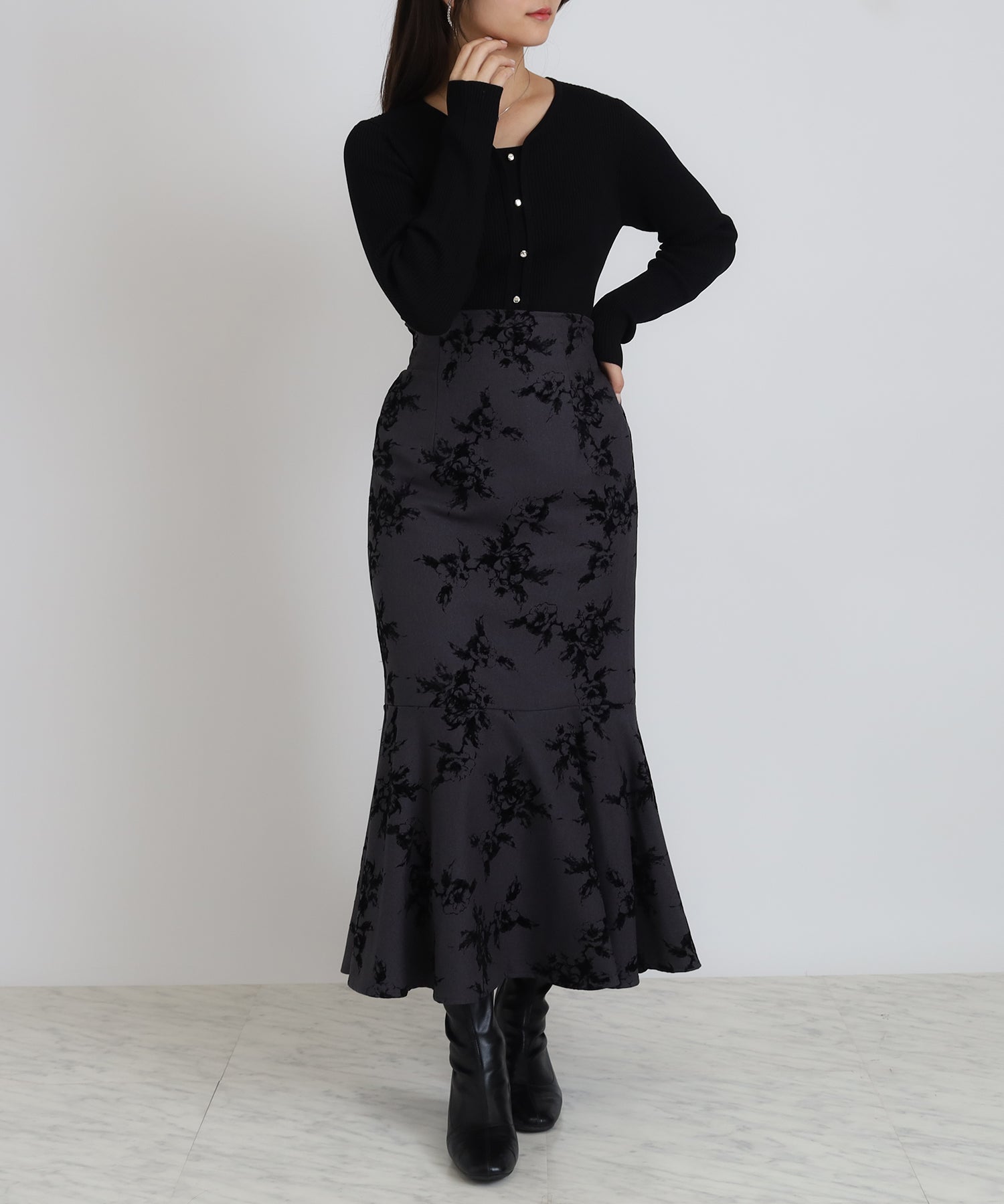 フロッキー花柄マーメイドスカート