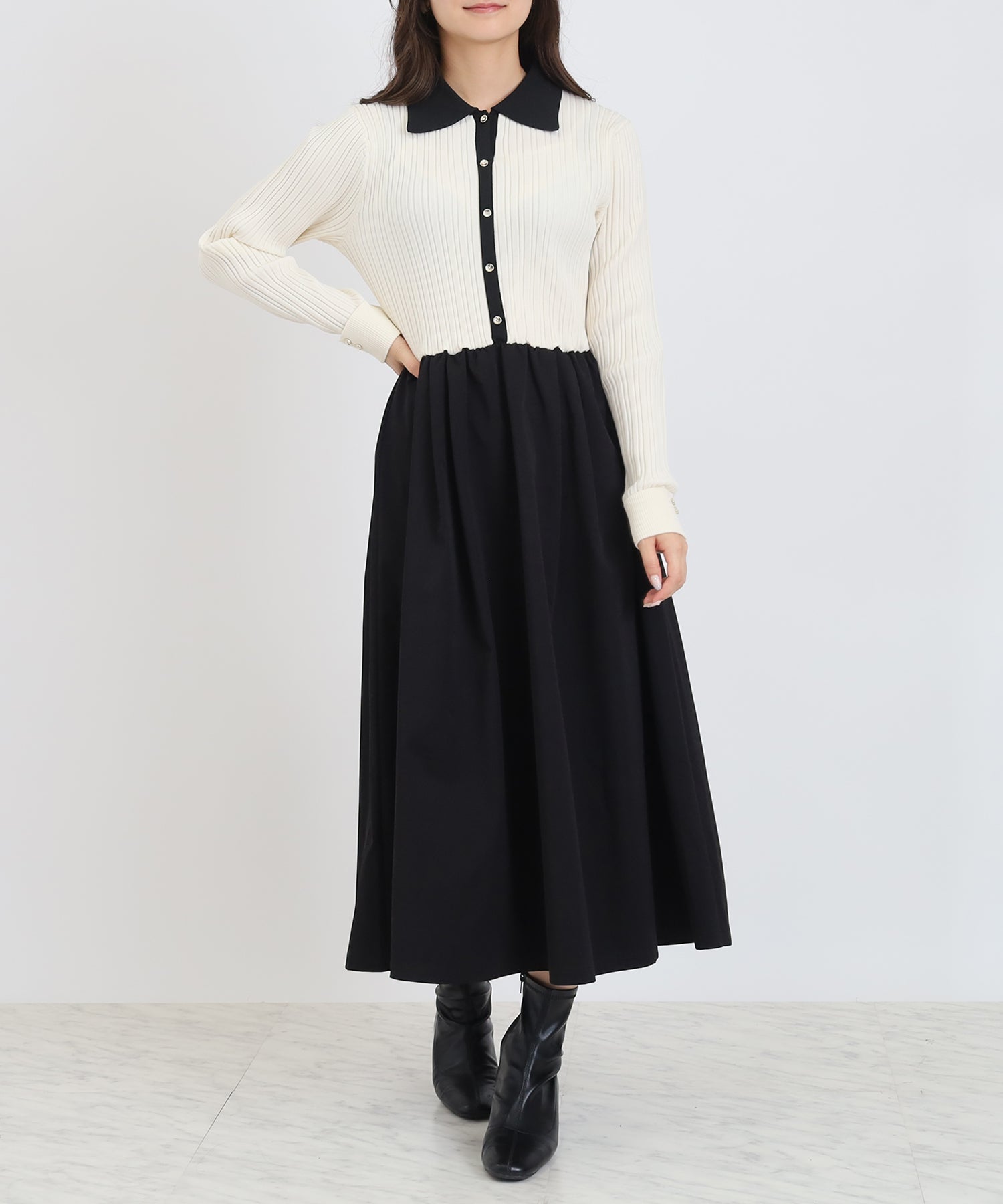 ドッキング配色エアリーワンピース