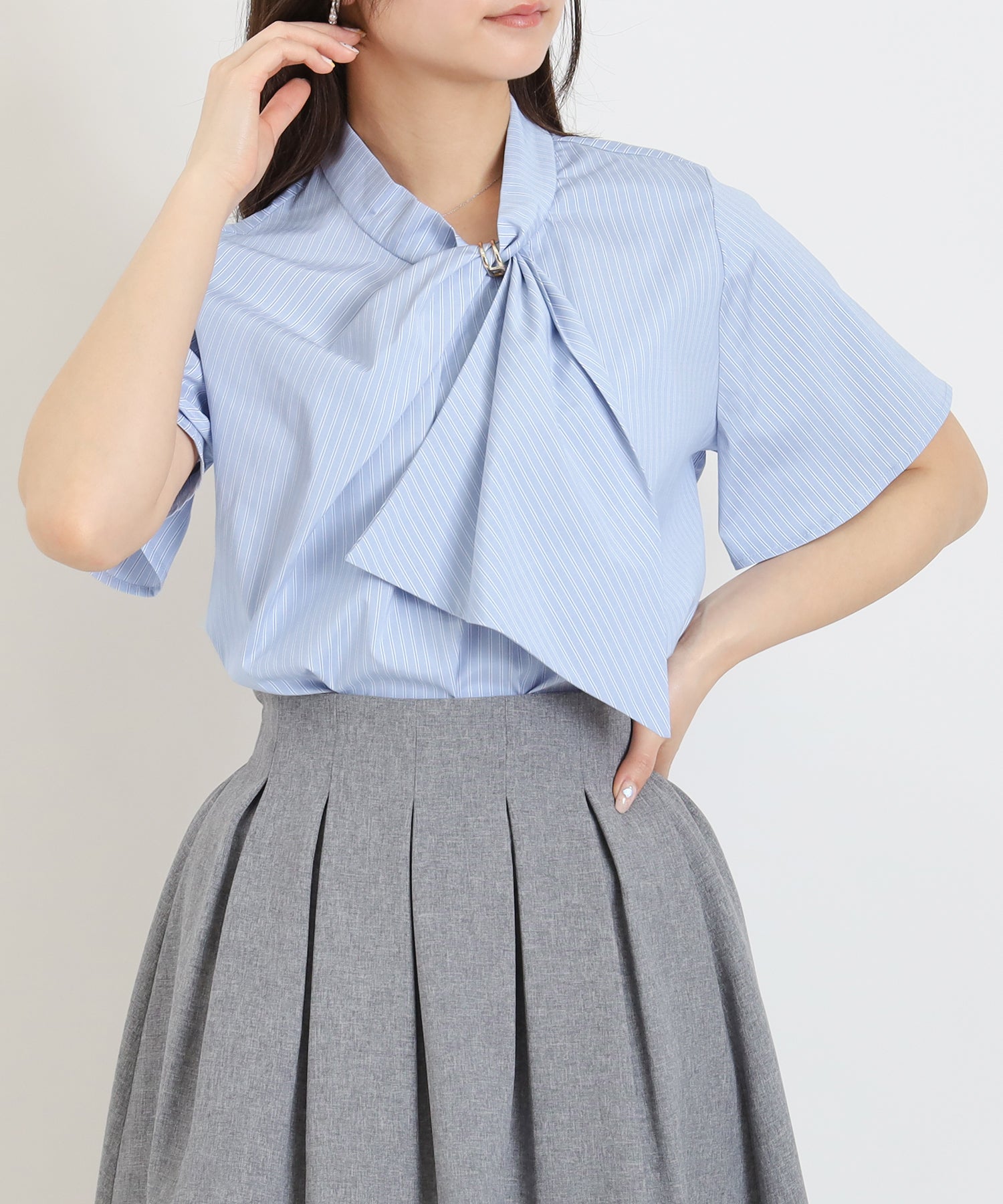 ホワイト×サックス　model:160cm  着用サイズ：M