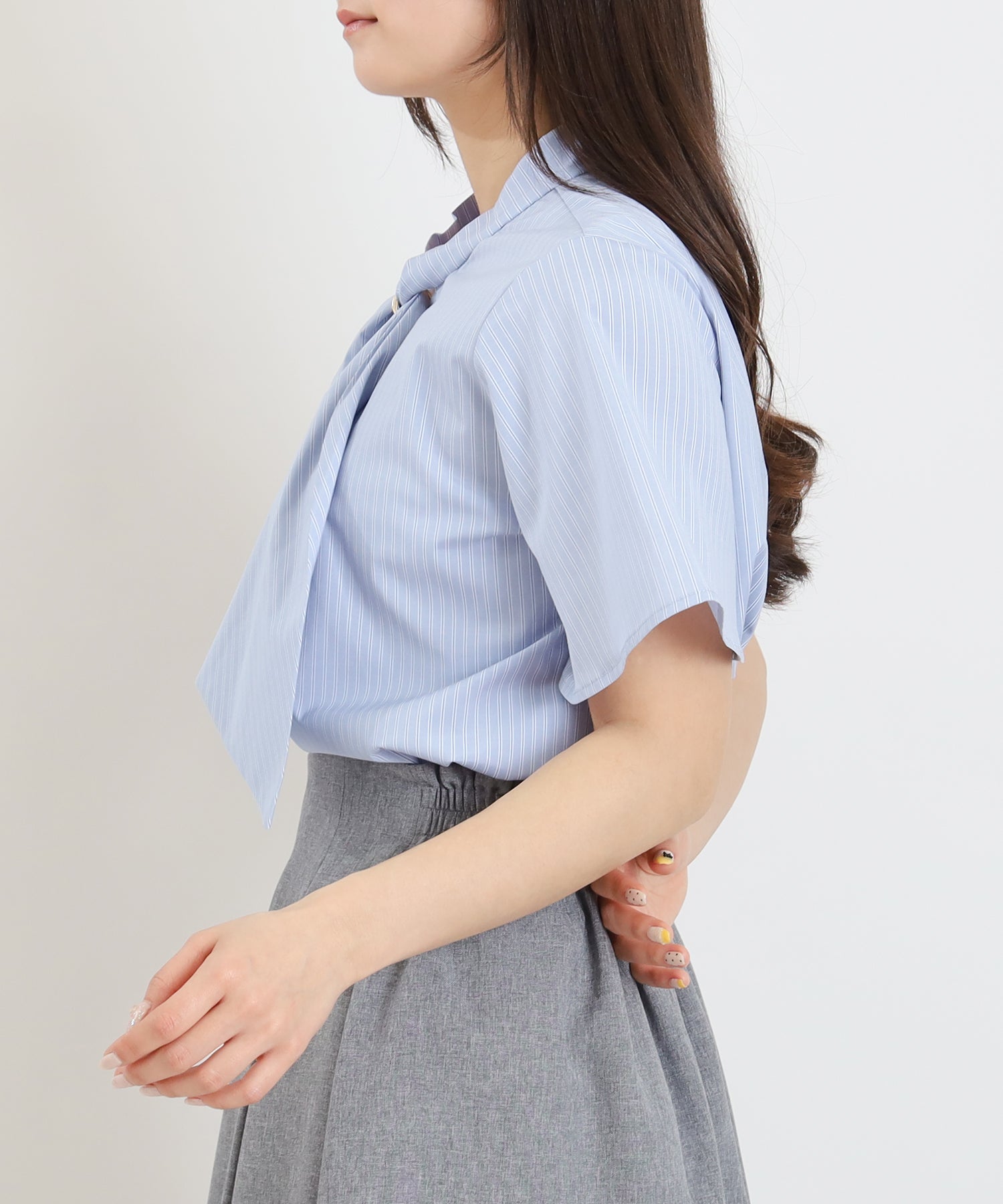 ホワイト×サックス　model:160cm  着用サイズ：M