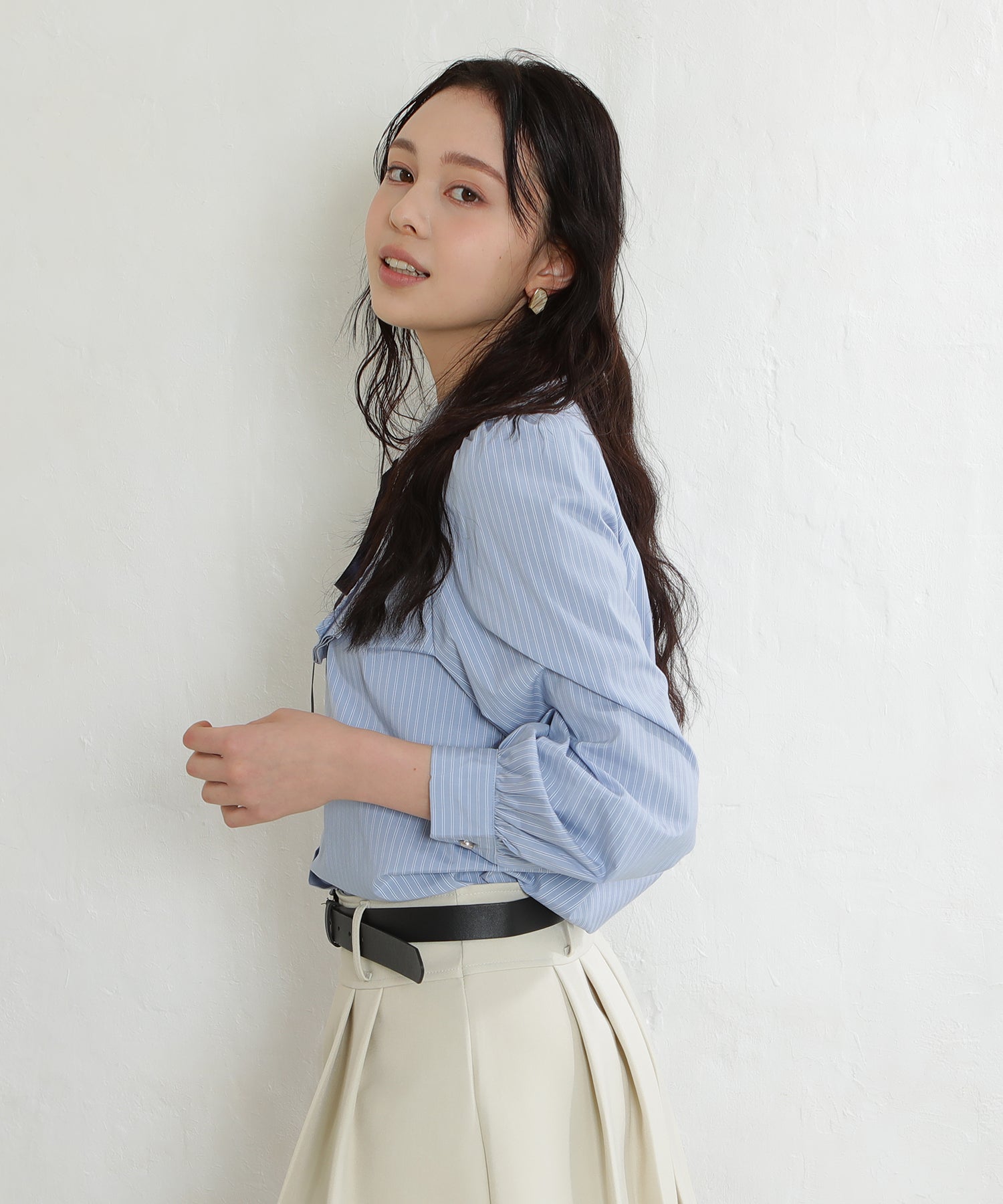 サックス×ストライプ　model:171cm  着用サイズ：M