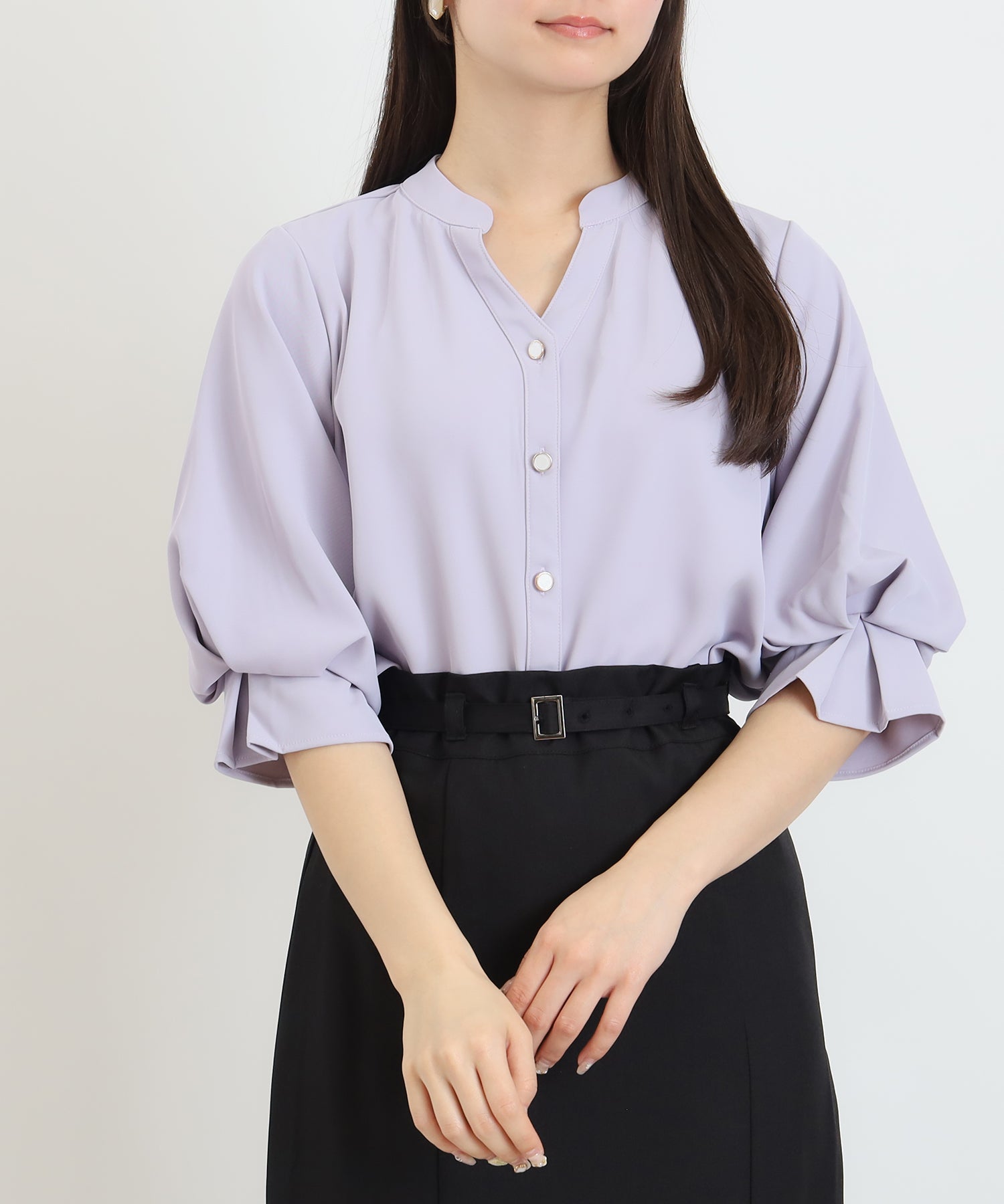再入荷】とろみボリュームスリーブスキッパーブラウス