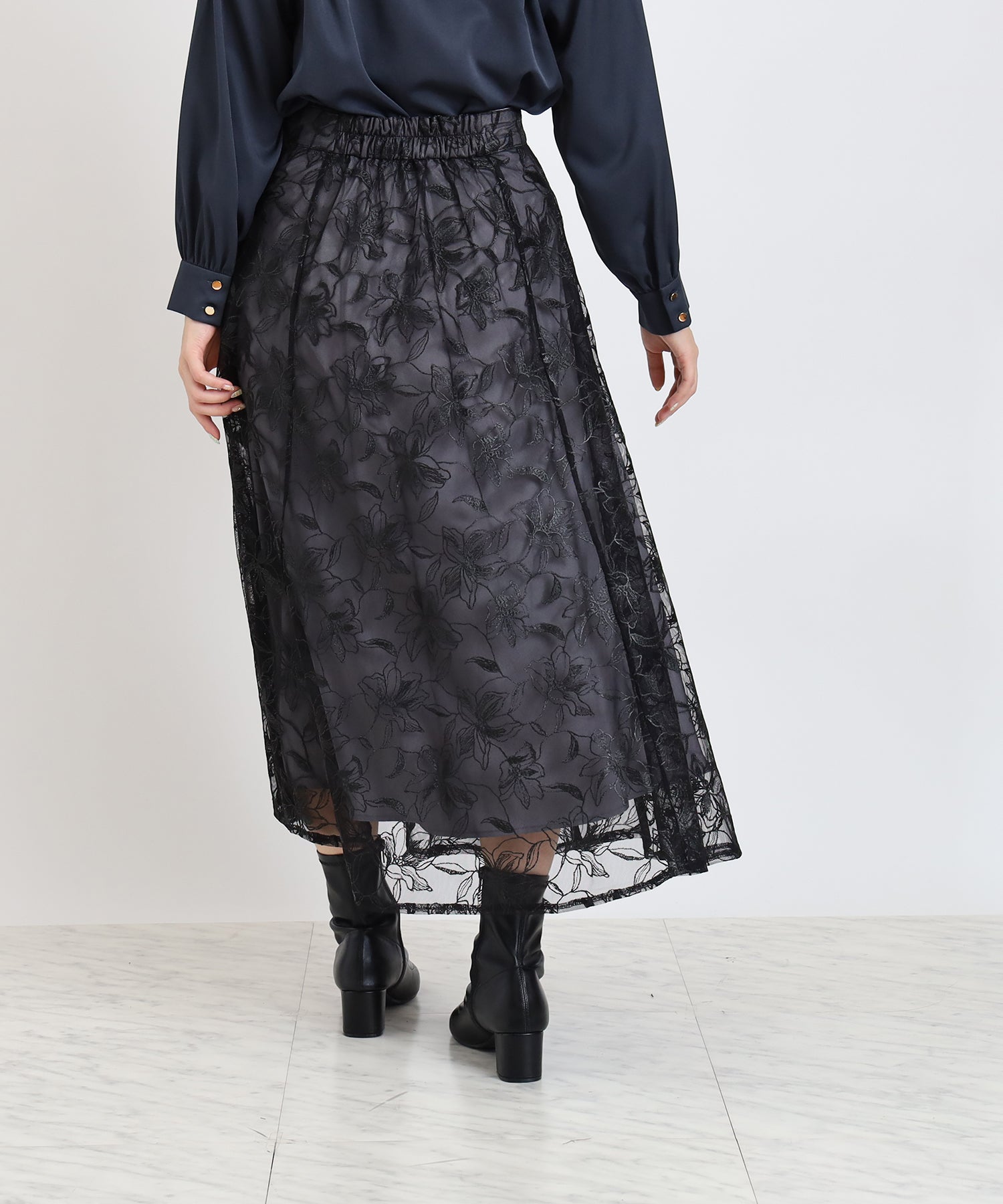 フラワー刺繍レースフレアスカート