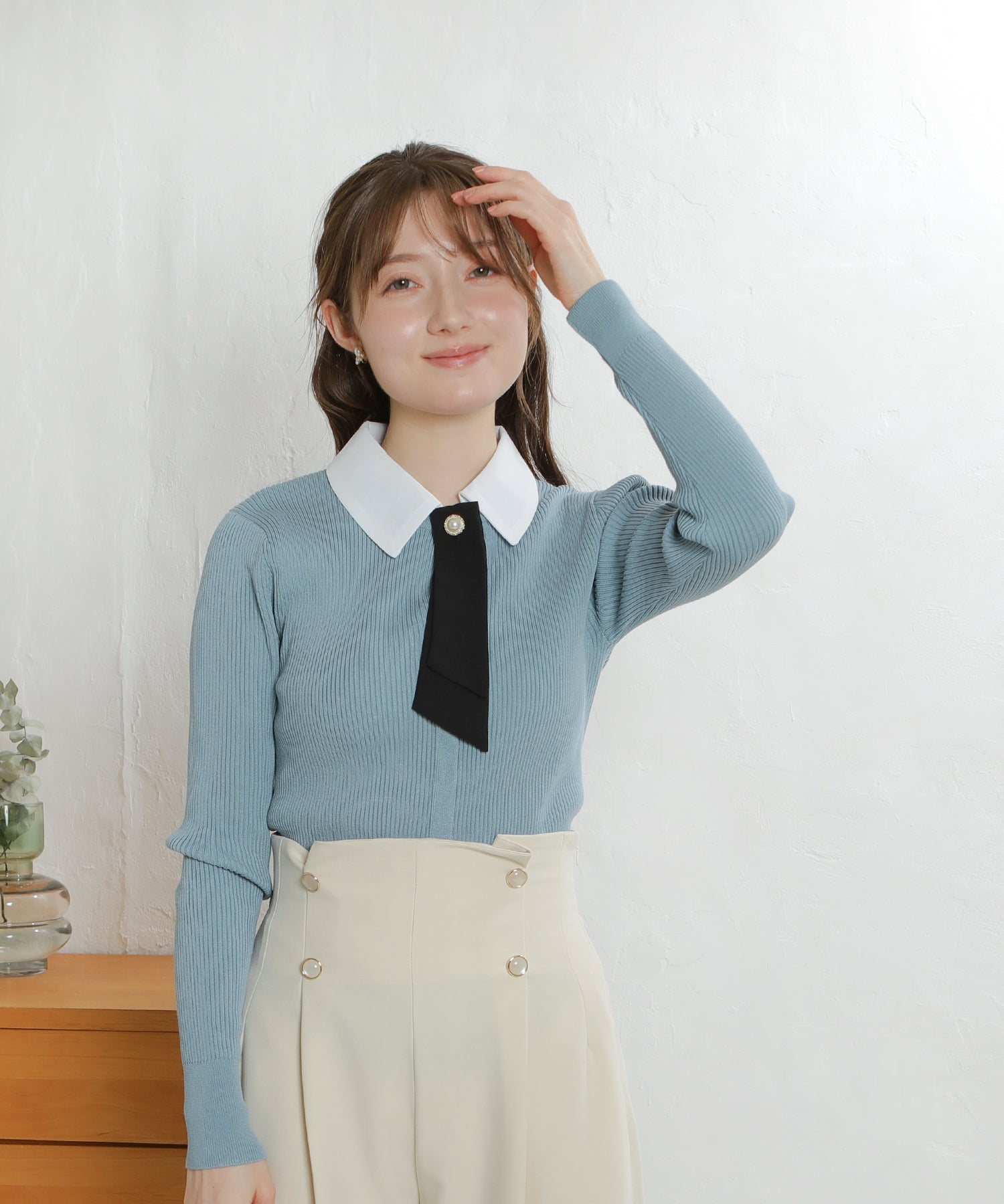 TIME SALE】【300日着られるニット】デタッチャブルボウタイニット